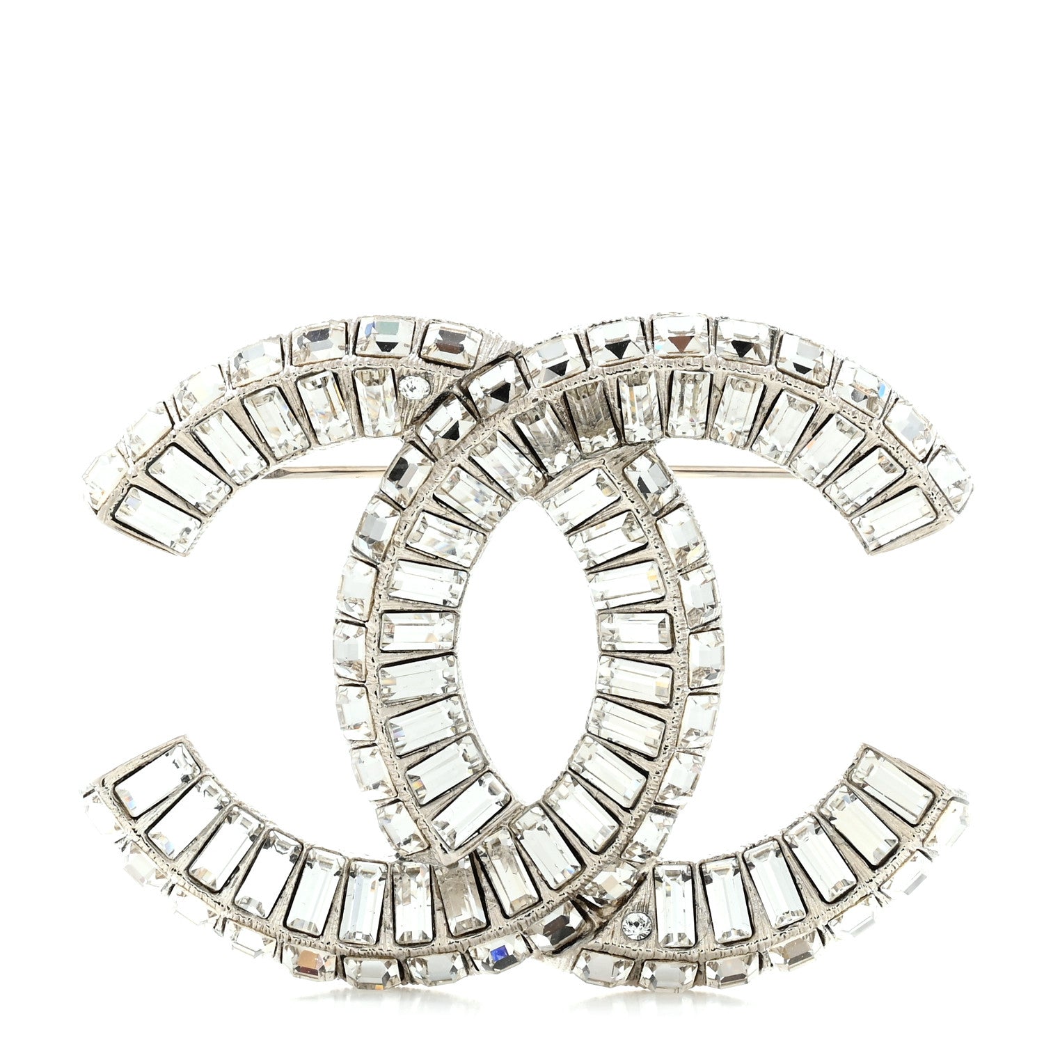 Chanel Baguette Crystal CC Brooch Silver 1 of 4