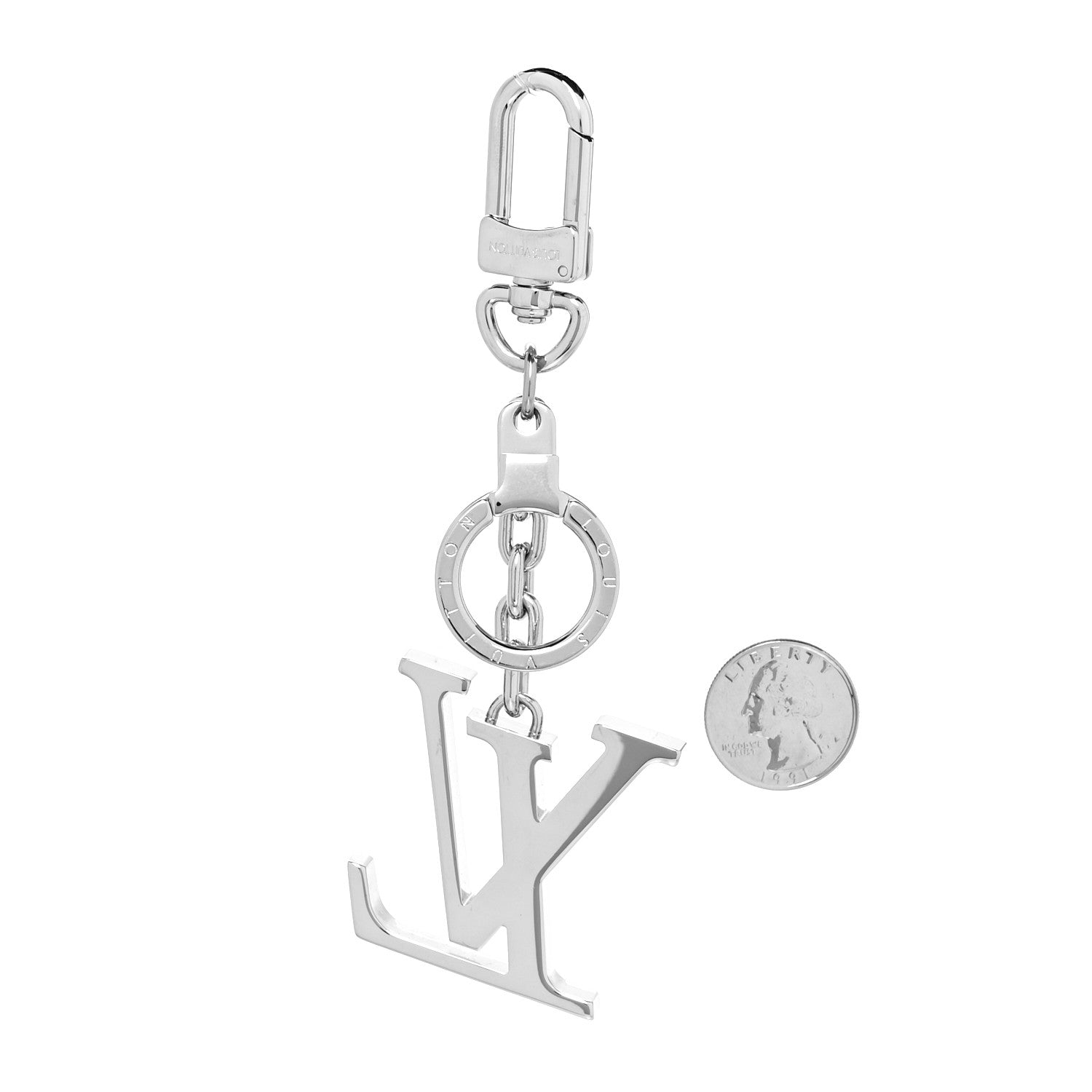 Louis Vuitton Metal Palladiium Finish LV Initiales Bag Charm Key Holder Silver 2 of 3