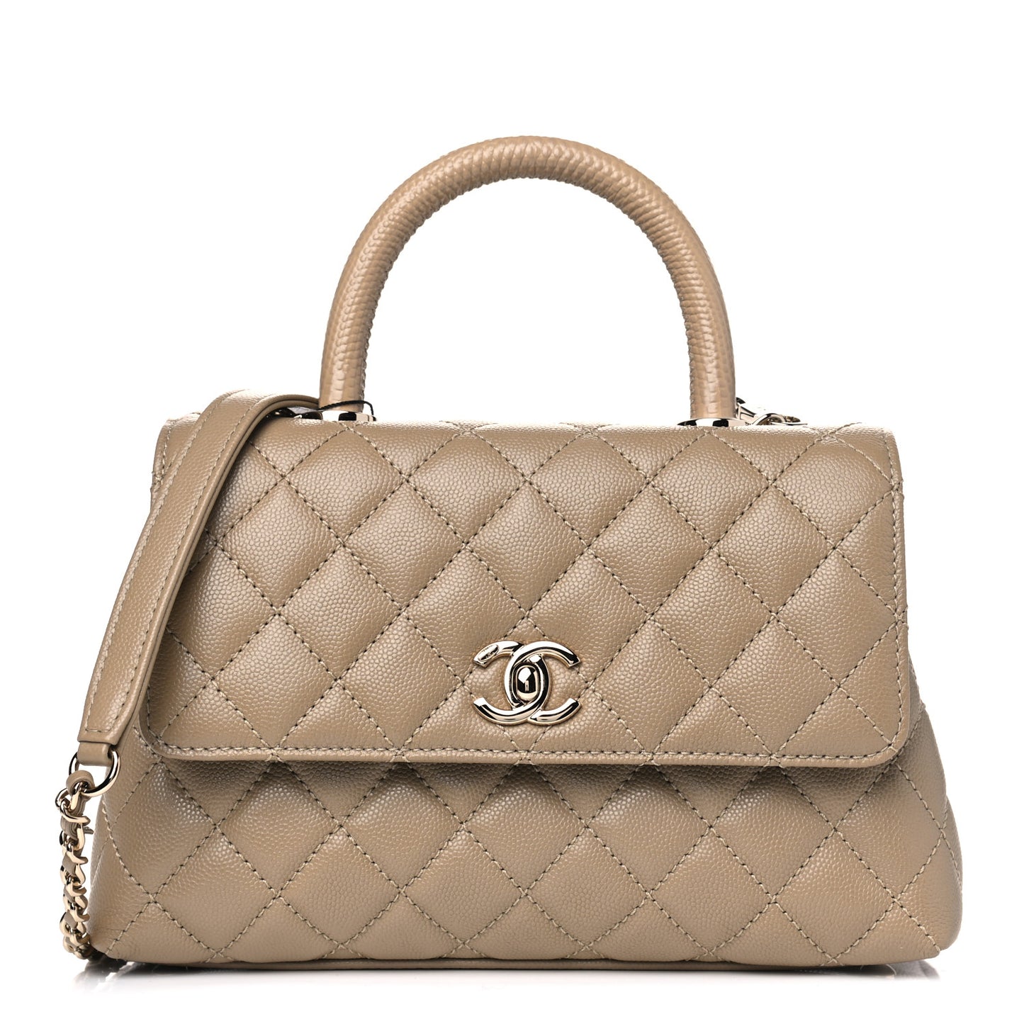 Caviar Lizard Embossed Quilted Mini Coco Handle Flap Dark Beige