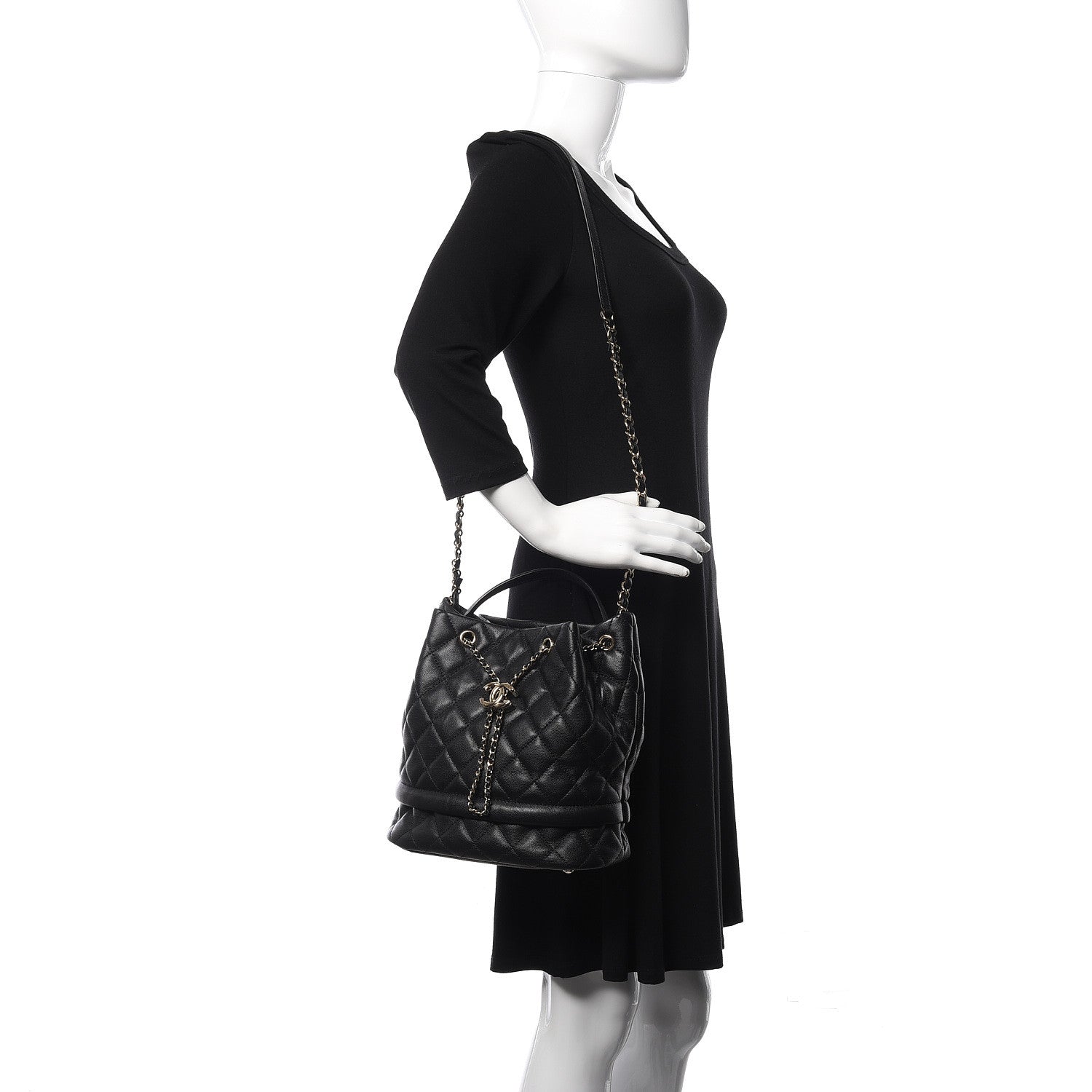 Chanel Caviar Quilted Large Rolled Up Bucket Drawstring Bag Black 2 of 10
