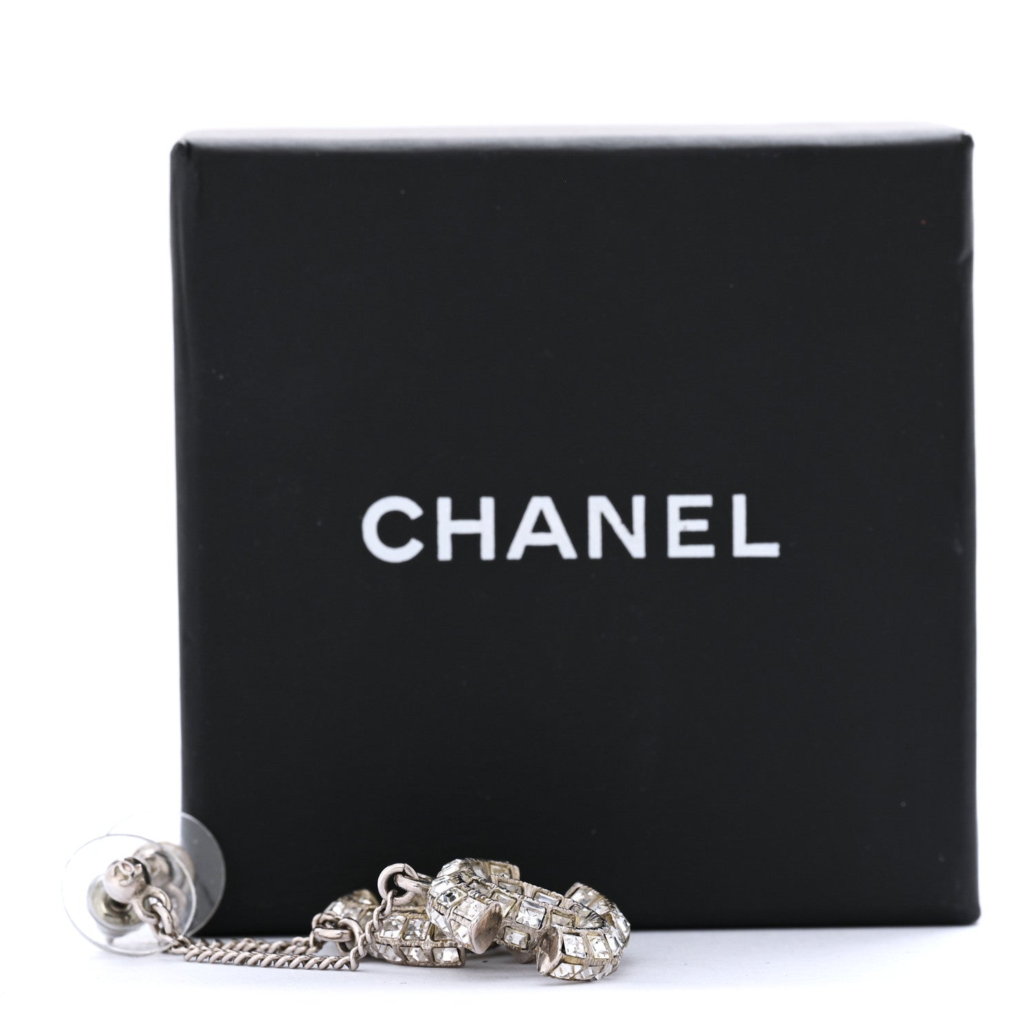 Chanel Baguette Crystal CC Drop Earrings Silver 4 of 4