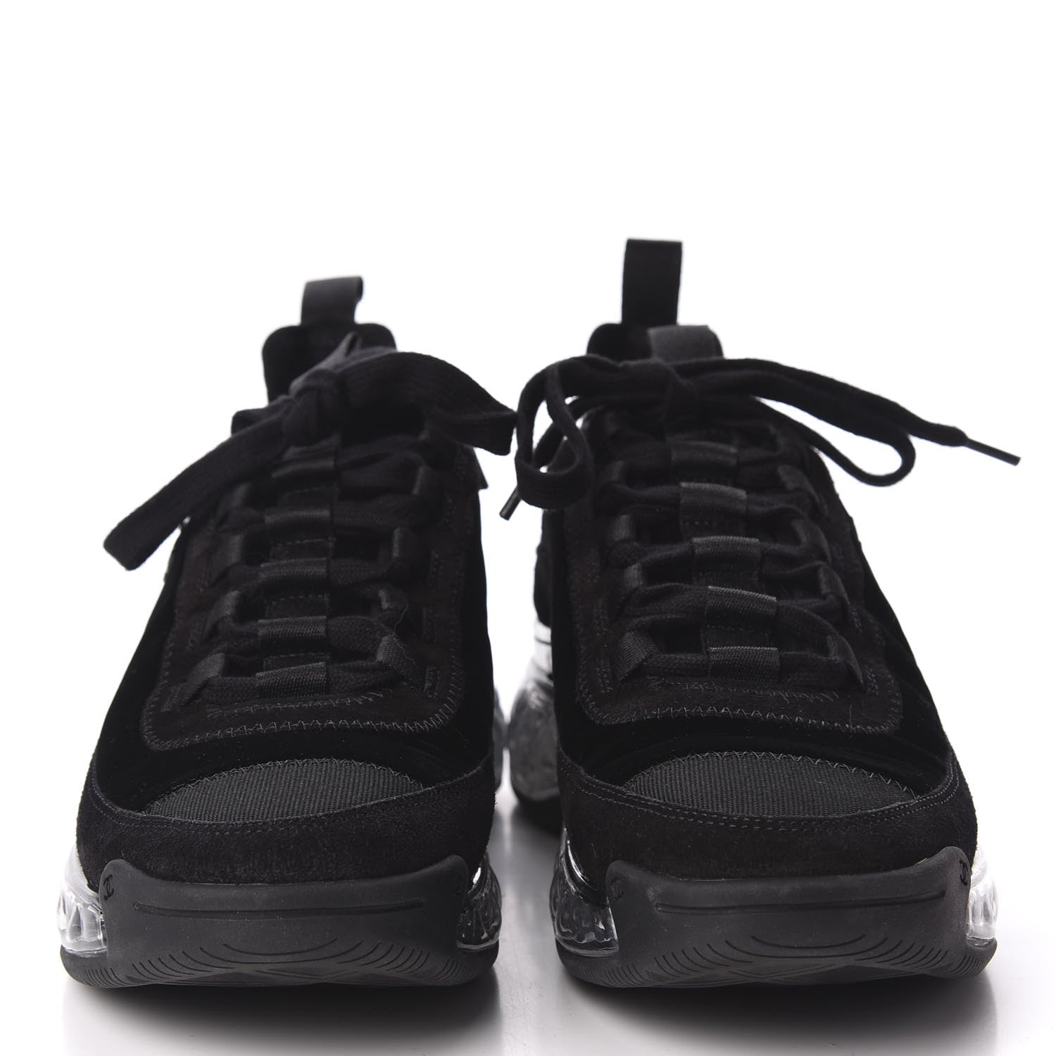 Chanel Suede Calfskin Velvet Grosgrain CC Sneakers 37.5 Black 3 of 10