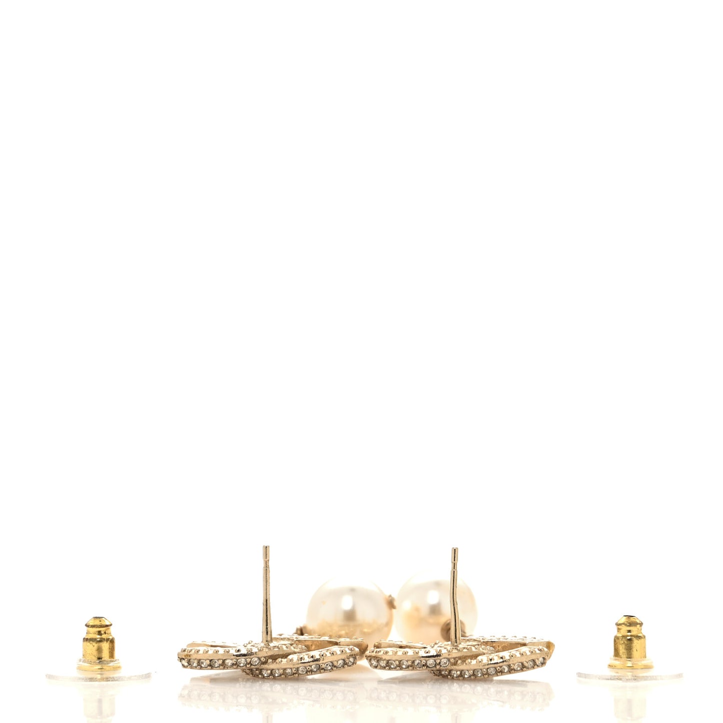 Crystal Pearl CC Drop Earrings Gold