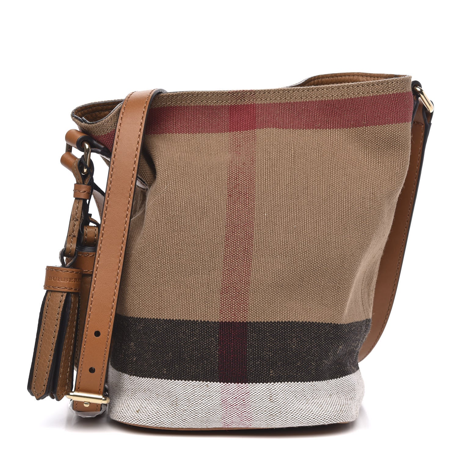 Burberry Canvas Mega Check Medium Ashby Tassel Crossbody Saddle Brown 1 of 9