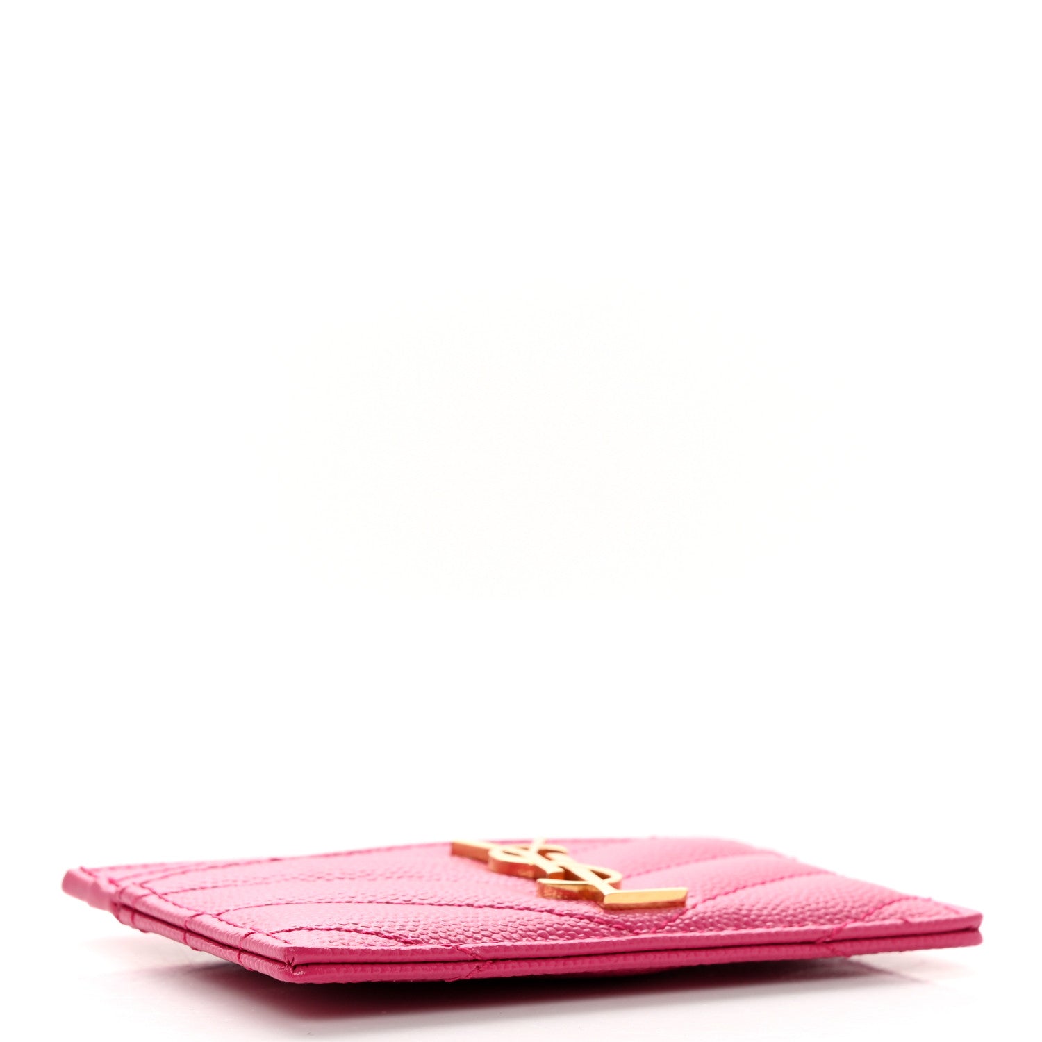 Saint Laurent Grain De Poudre Matelasse Chevron Monogram Credit Card Case Fresh Fuxia 4 of 10