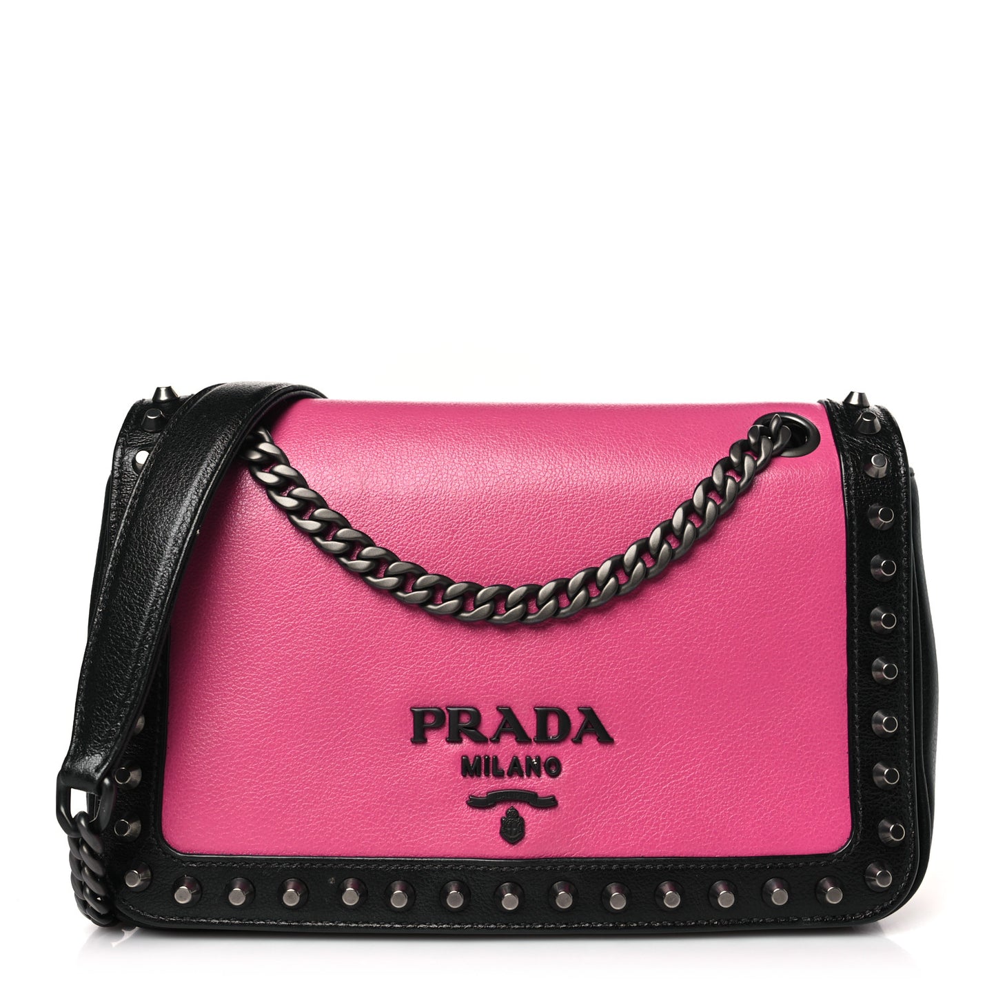 Glace Calfskin Studded Crossbody Fuxia Black