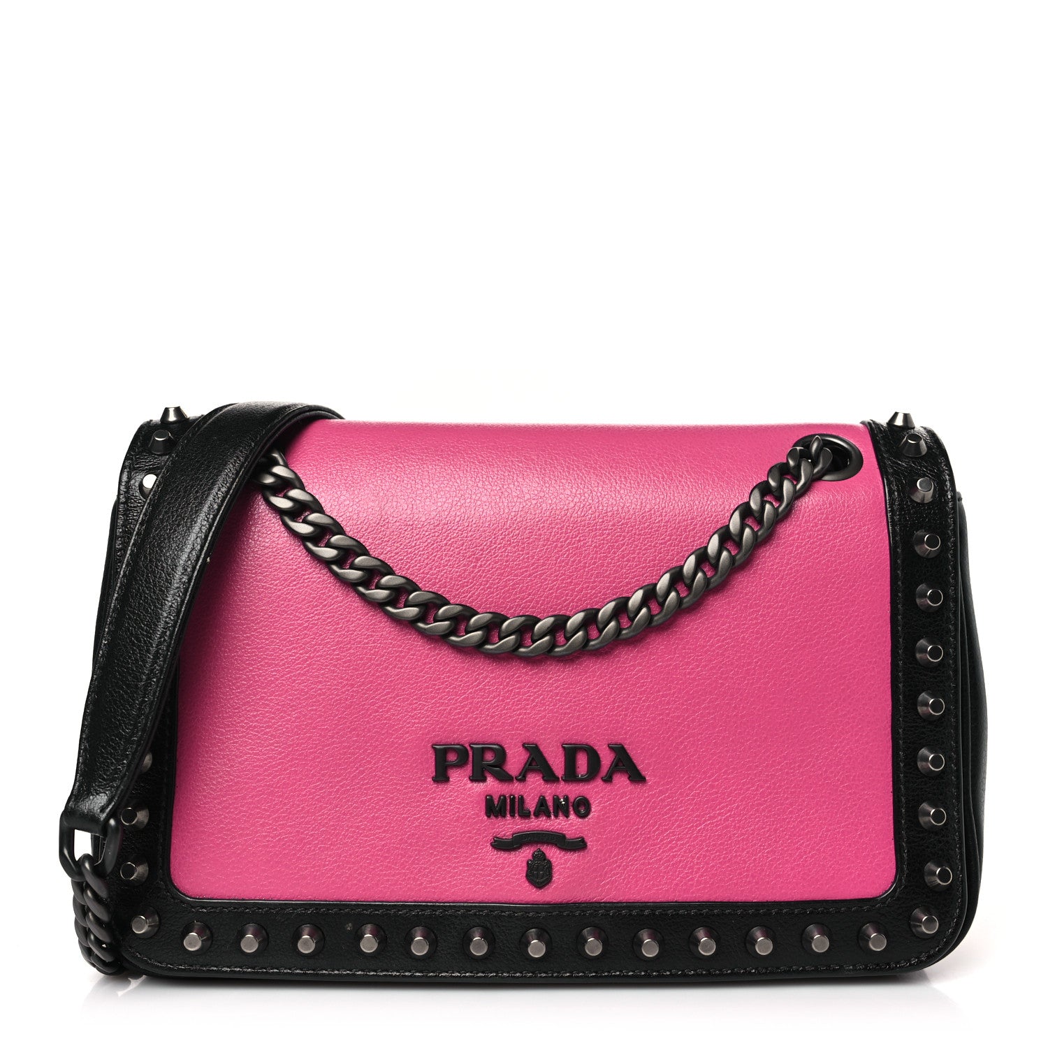 Prada Glace Calfskin Studded Crossbody Fuxia Black 1 of 8