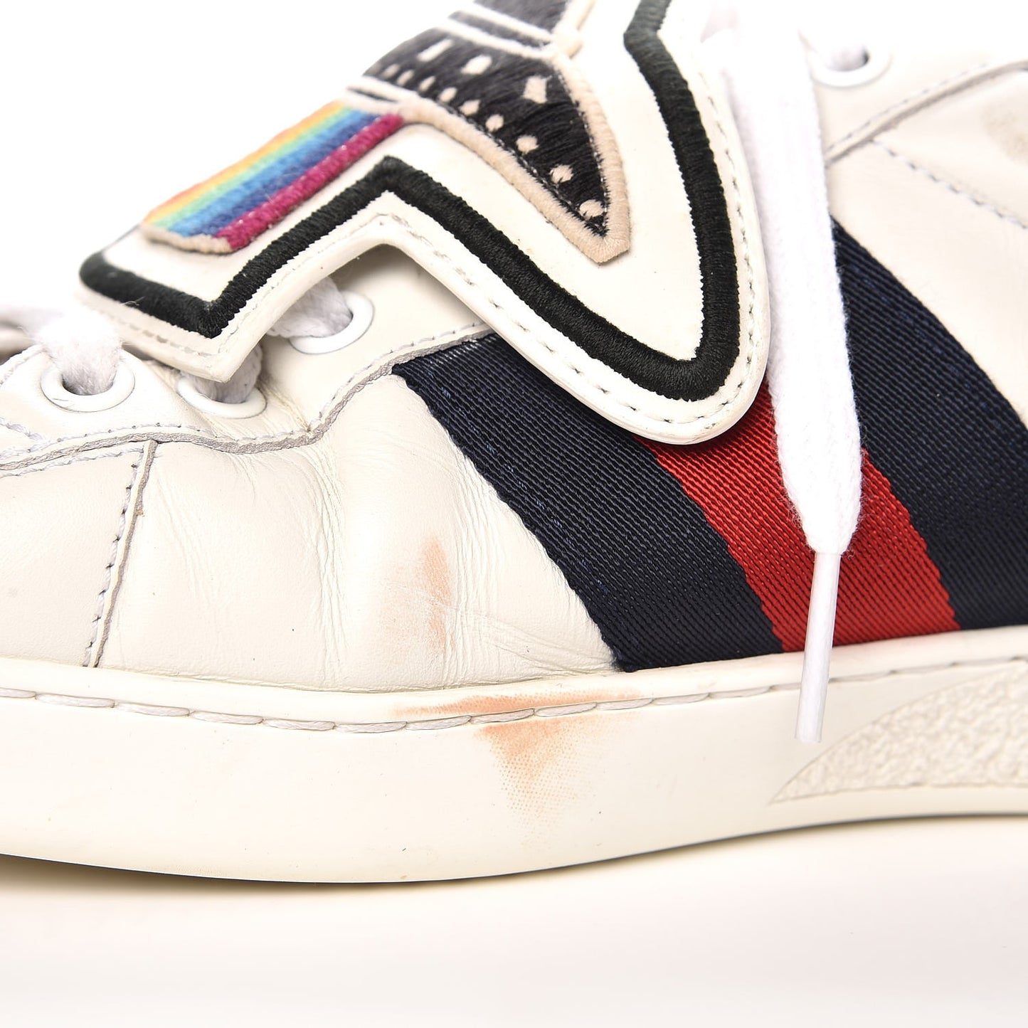 Calfskin Ayers Web UFO Dragon Embroidered Mens Ace Sneakers 7 White