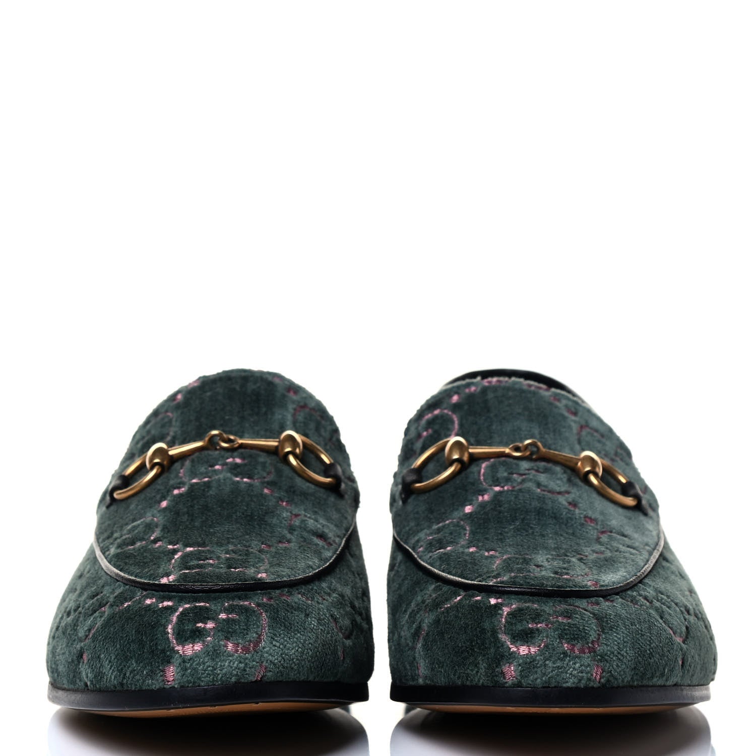 Gucci Velvet Malaga Kid GG Monogram Horsebit Womens Jordaan Loafers 36.5 Avio Dusty Pink Black 2 of 5