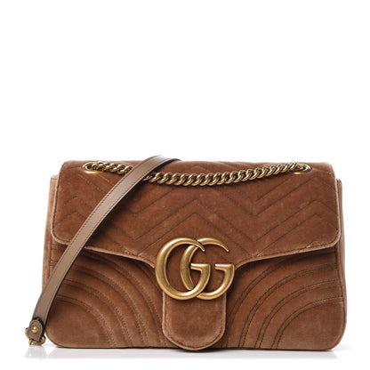 Gucci Velvet Matelasse Medium GG Marmont Shoulder Bag Taupe 1 of 8