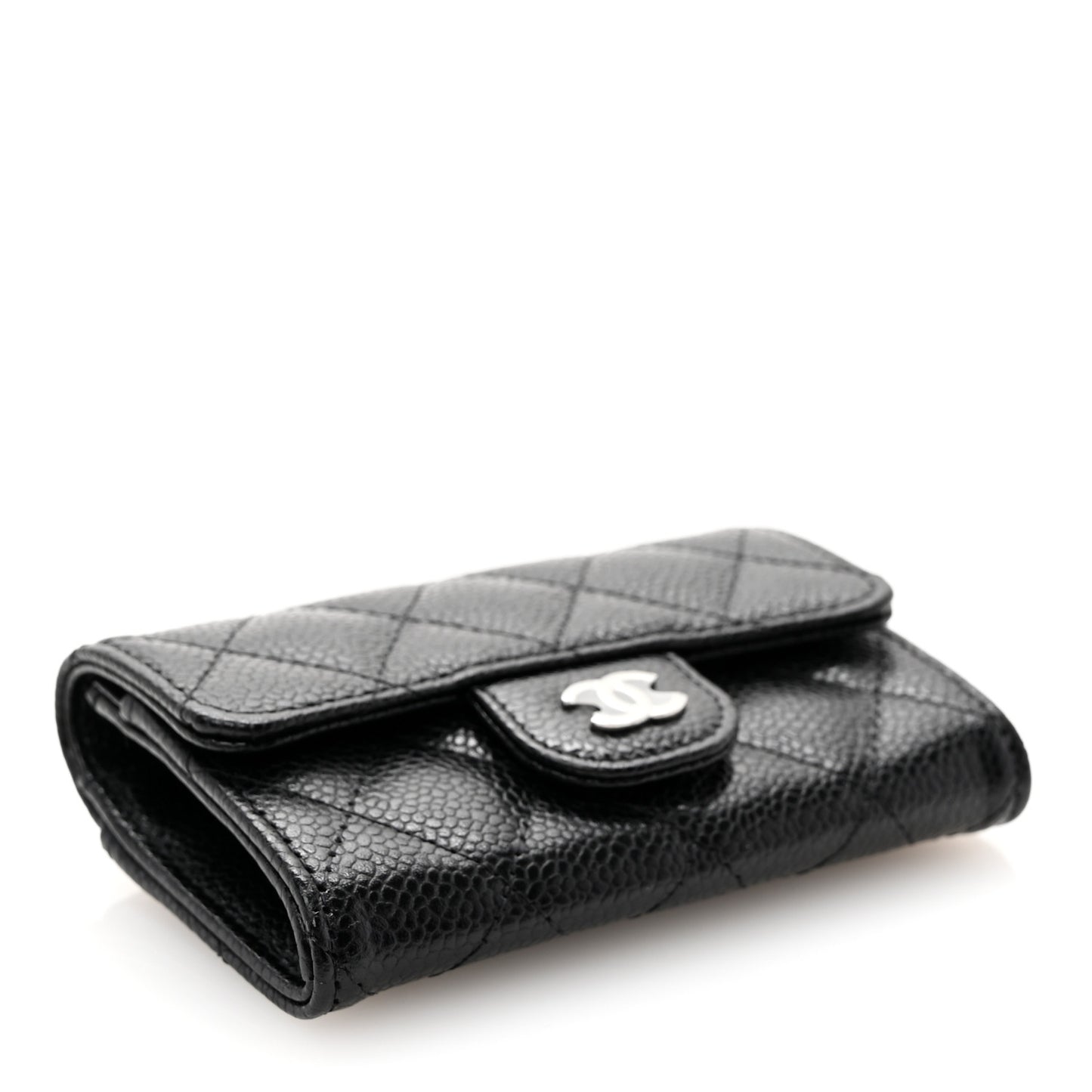 Caviar Quilted Flap Card Holder Wallet Black