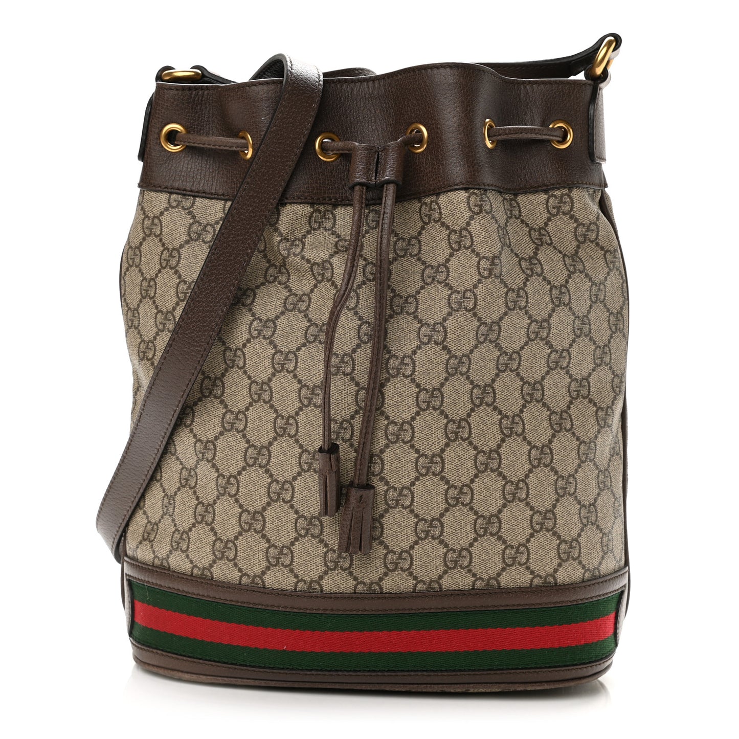 GG Supreme Monogram Web Ophidia Bucket Bag Brown