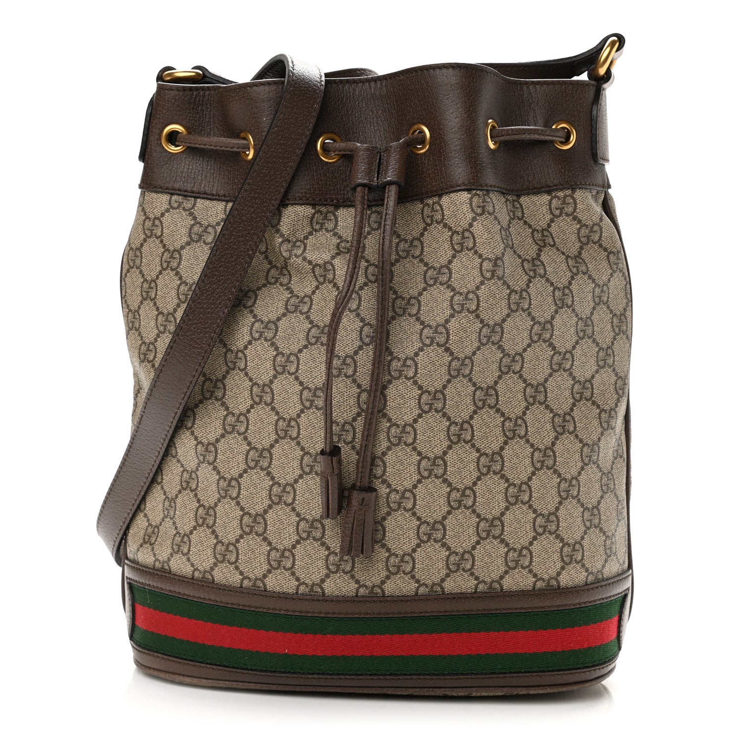 Gucci GG Supreme Monogram Web Ophidia Bucket Bag Brown 1 of 14