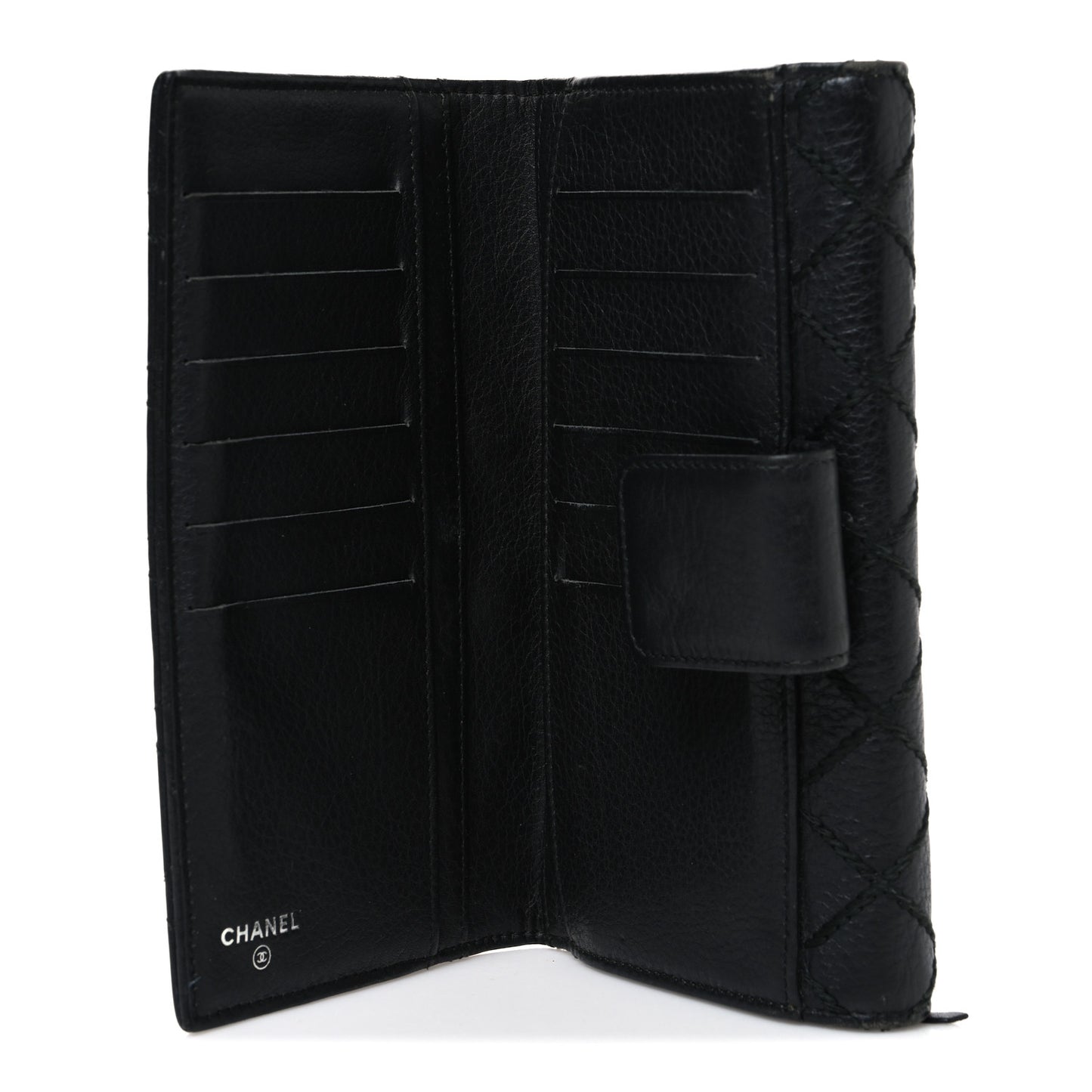 Calfskin Stitched CC Long Wallet Black
