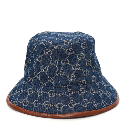 Gucci Washed Jacquard Denim Nappa GG Monogram Oscar Bucket Hat L Denim Cuir 3 of 9