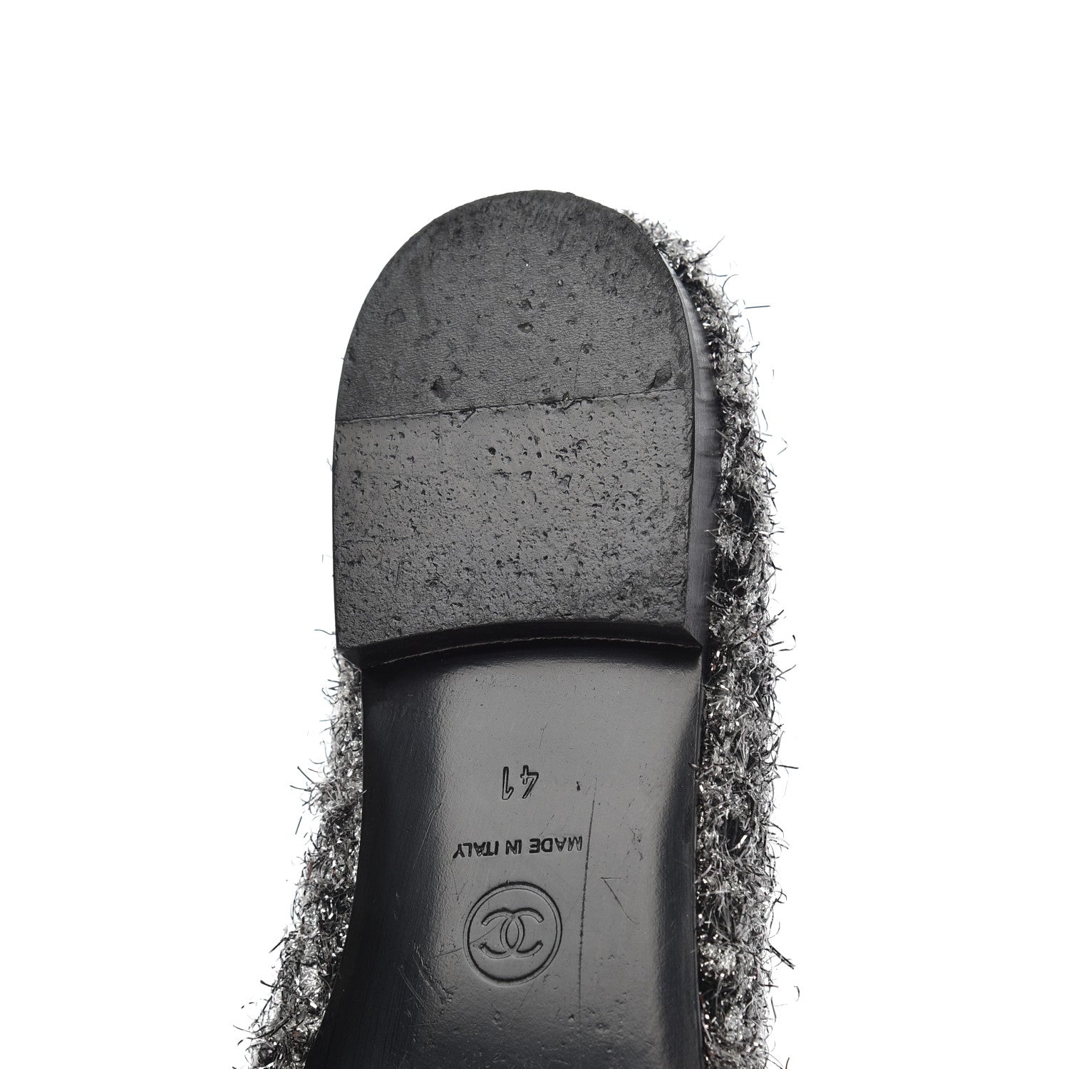 Chanel Metallic Tweed Lambskin Cap Toe Ballerina Flats 41 Black Silver 12 of 15