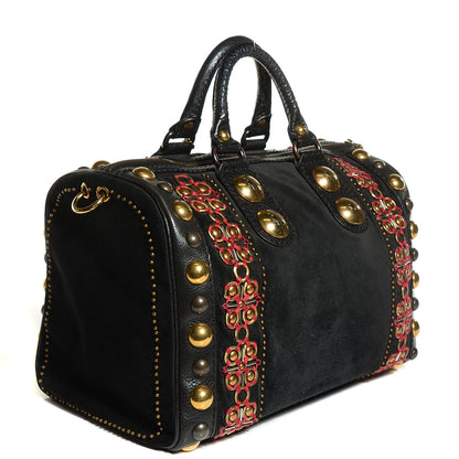 Gucci Suede Calfskin Babouska Studded Large Boston Black 3 of 7