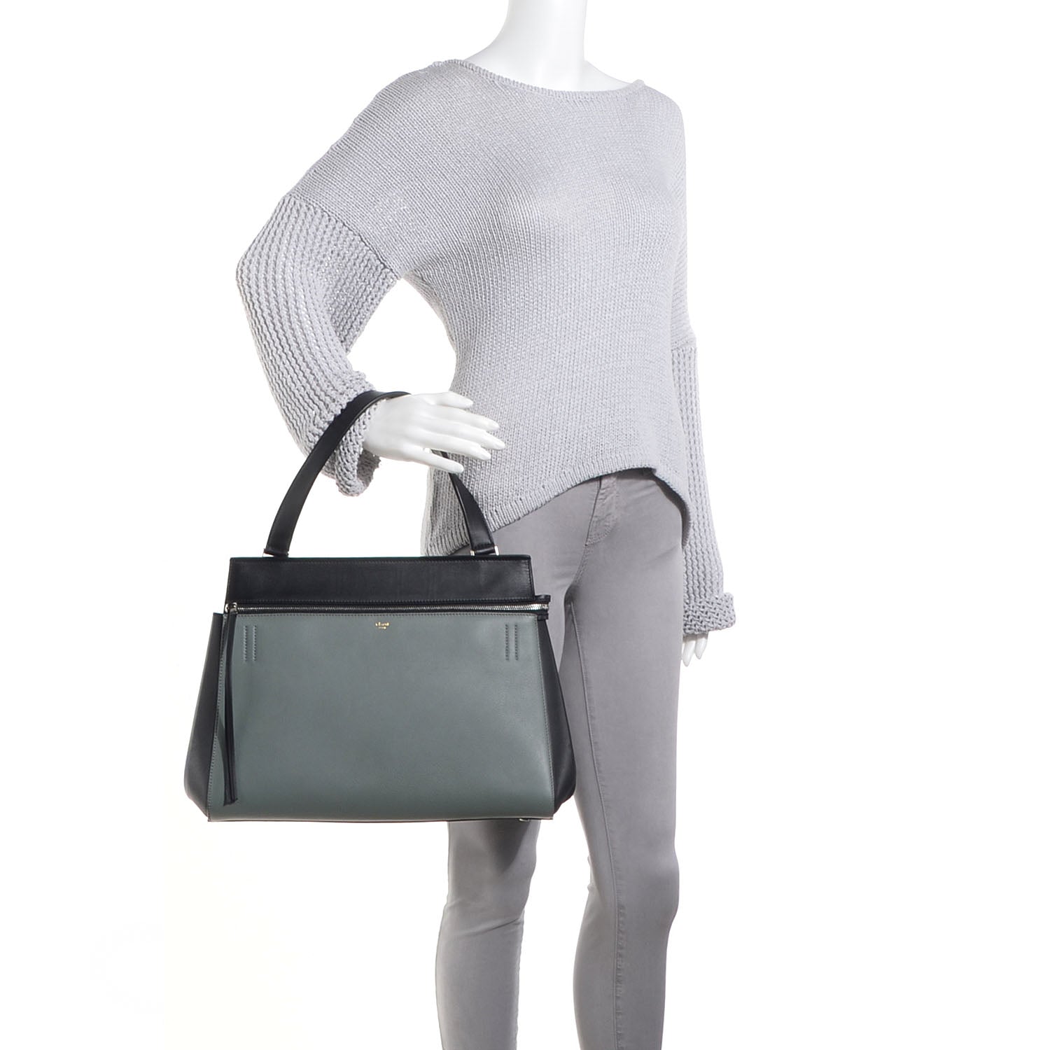Celine Calfskin Medium Bi-Color Edge Shoulder Bag Almond 2 of 7