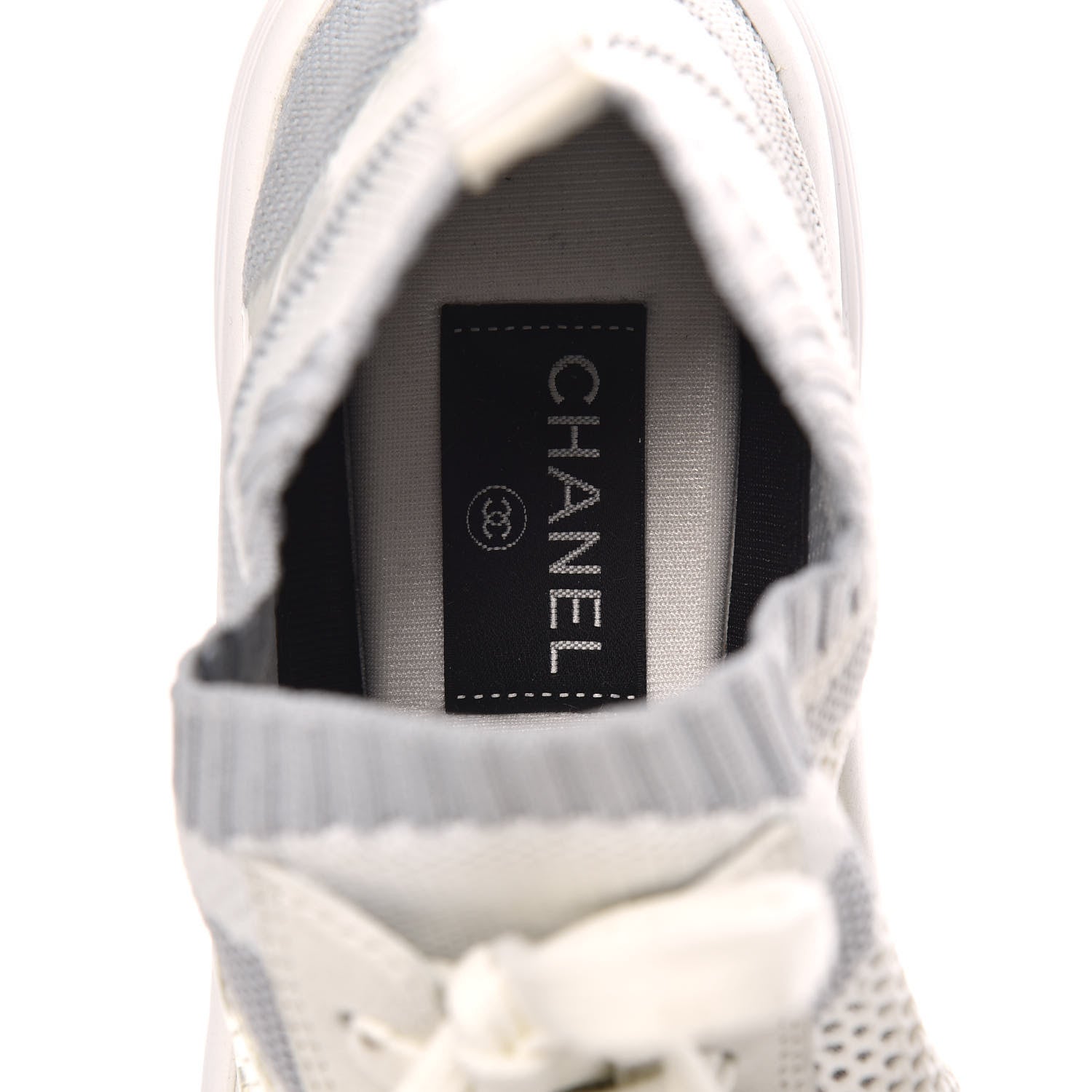 Chanel Fabric Suede Calfskin Stretch CC Sneakers 40 White Grey 7 of 8