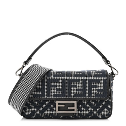 Fendi Wool Vitello King Houndstooth FF Embroidered Baguette Grigio Anthracite 1 of 13