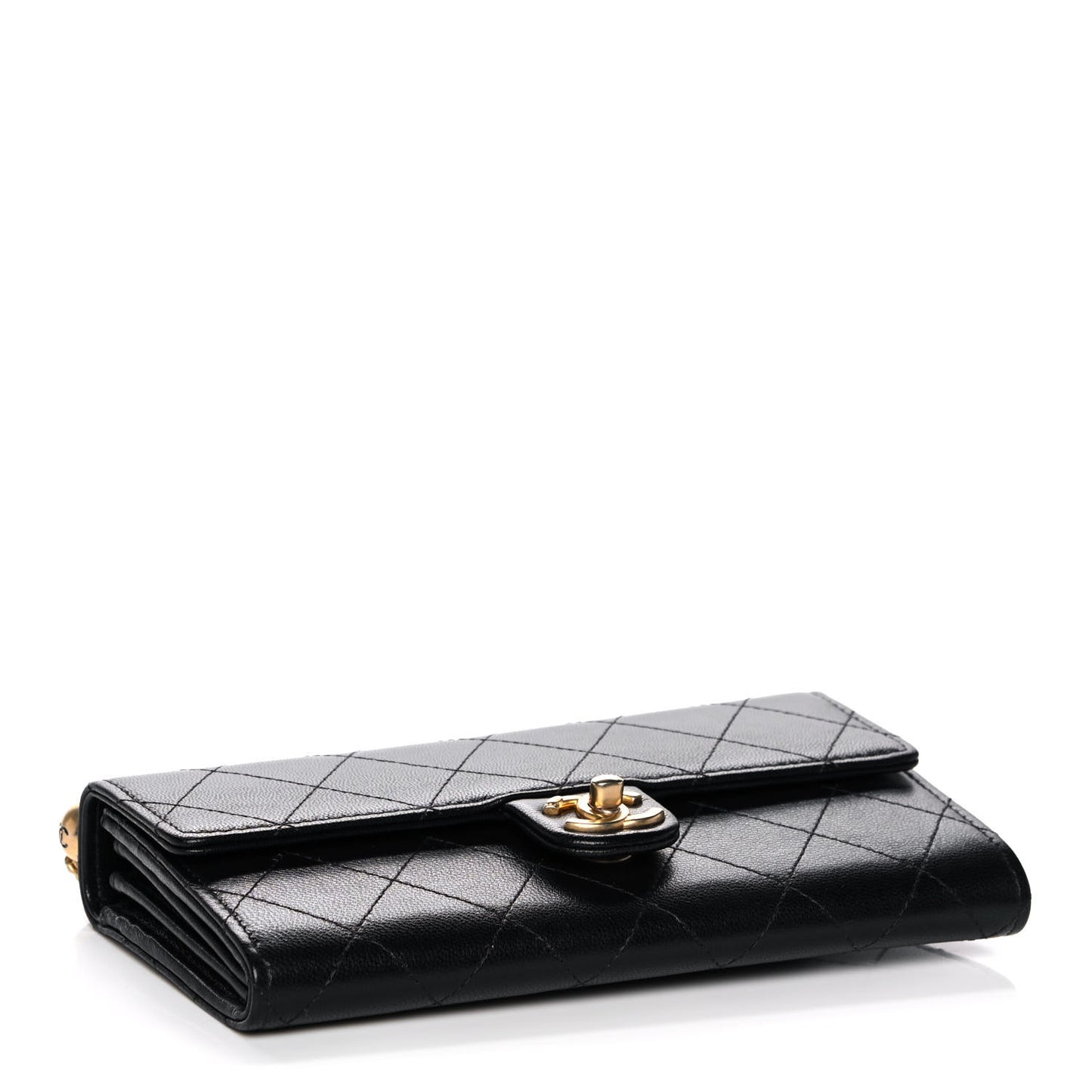 Goatskin Quilted Chic Pearls Clutch With Chain Black