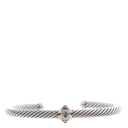 David Yurman Sterling Silver 14K Yellow Gold Blue Topaz Lapis Lazuli 5mm Cable Renaissance Station Bracelet 1 of 5