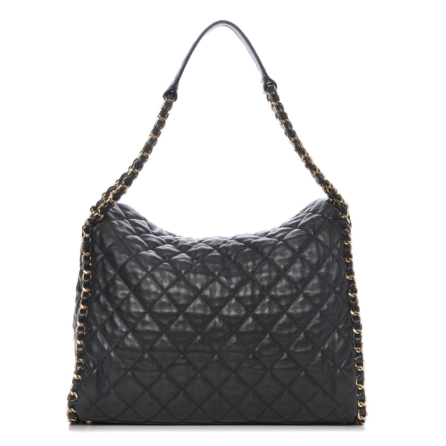 Calfskin Quilted Large Chain Me Hobo Black