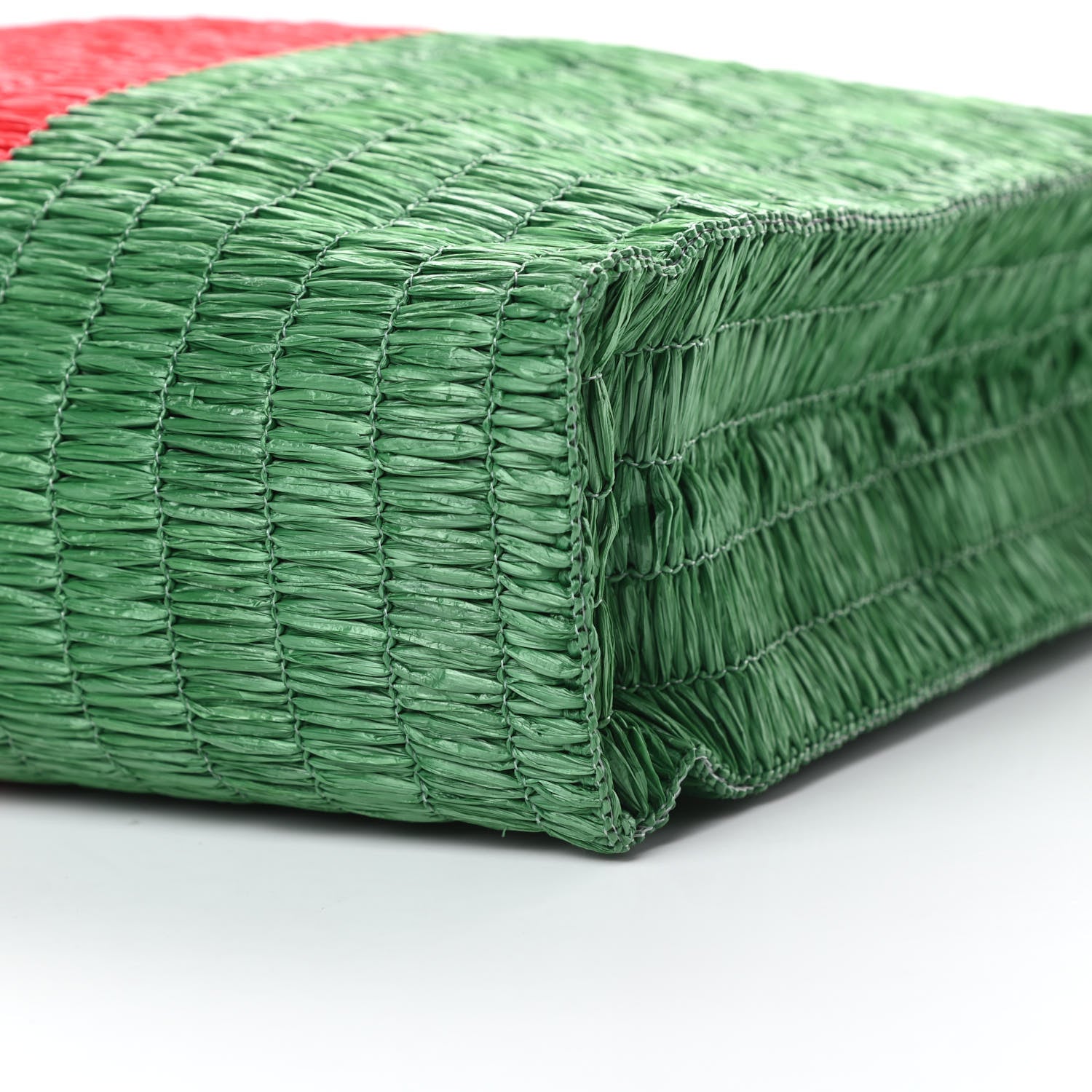 Gucci Raffia Linen Web Cestino Tote Bag Red Green 11 of 11