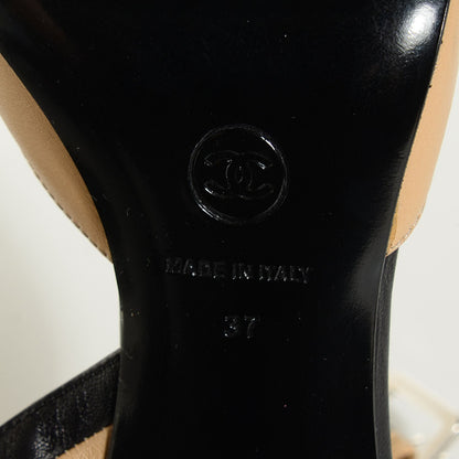 Chanel Lambskin Cap Toe Ankle Strap Pumps 37 Black Beige 5 of 6