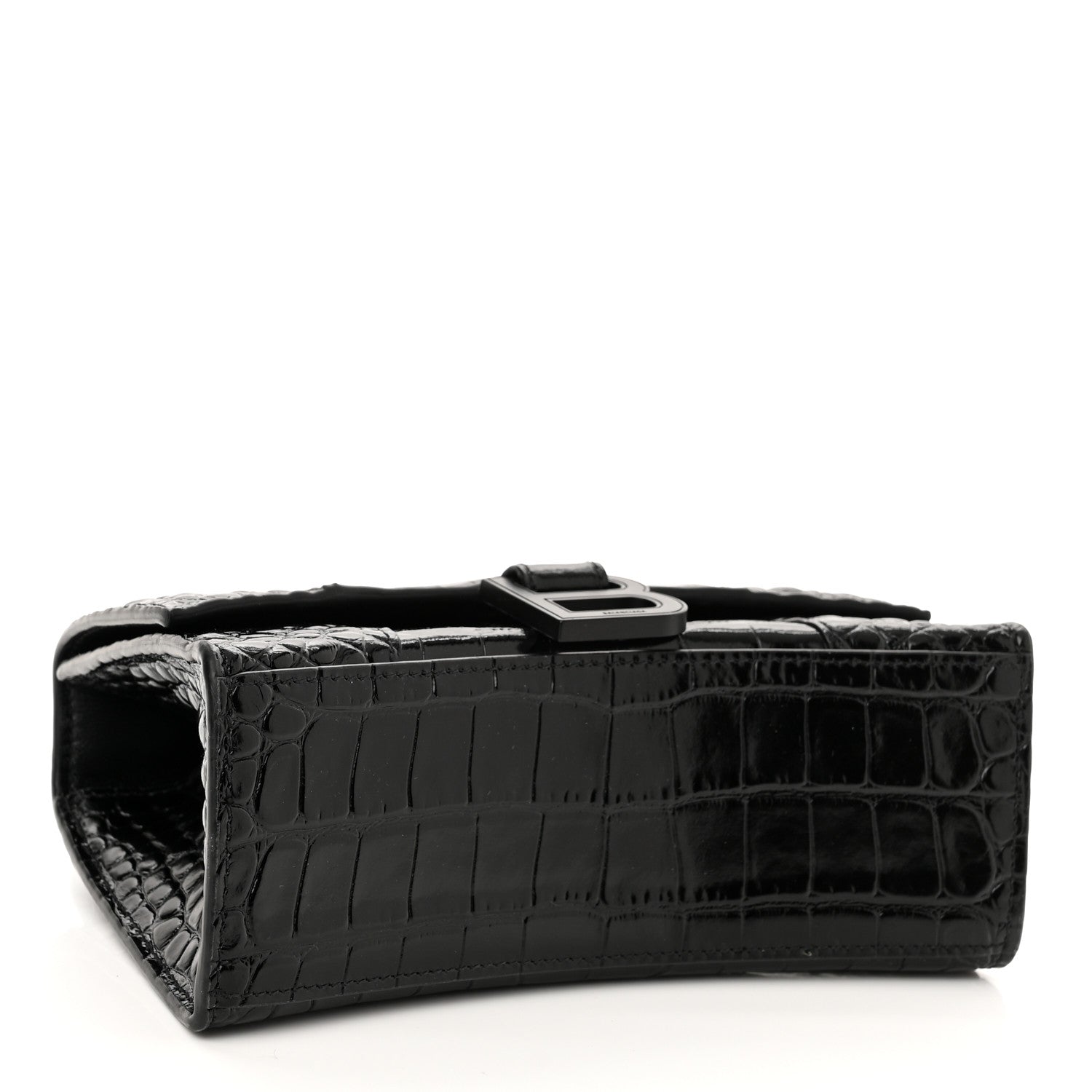 Balenciaga Shiny Calfskin Monochrome Crocodile Embossed Hourglass Top Handle Bag XS Black 4 of 10