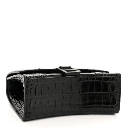Balenciaga Shiny Calfskin Monochrome Crocodile Embossed Hourglass Top Handle Bag XS Black 4 of 10