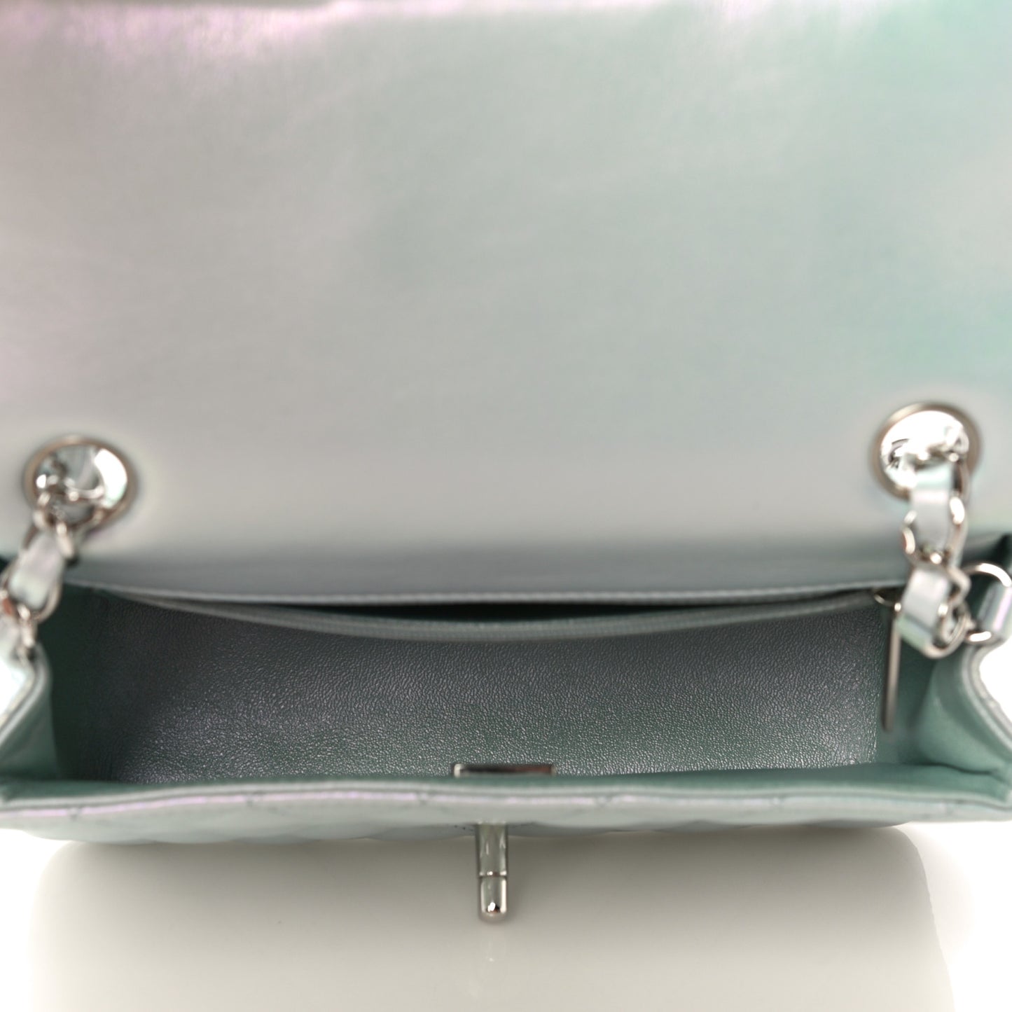 Iridescent Calfskin Quilted Mini Rectangular Flap Light Blue