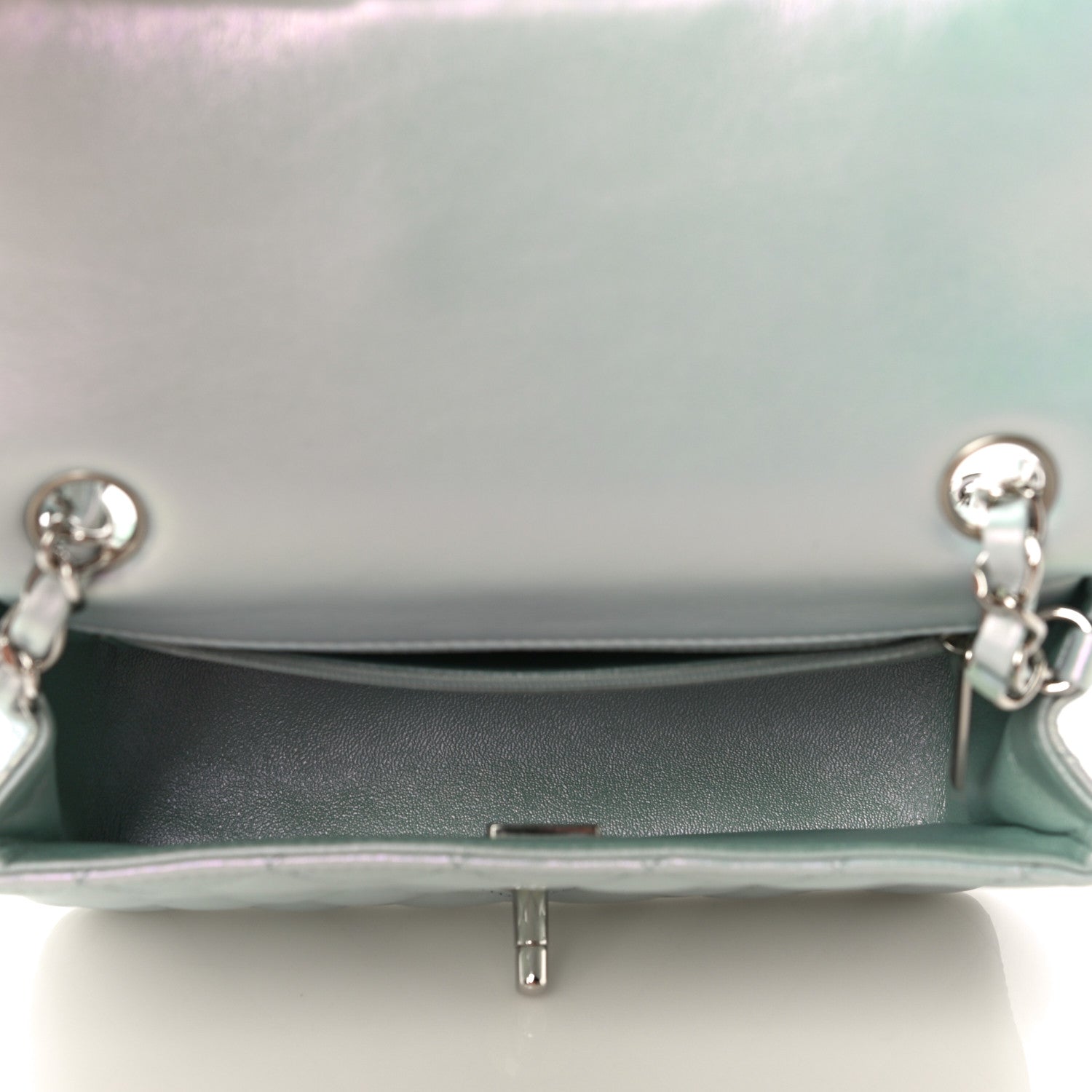 Chanel Iridescent Calfskin Quilted Mini Rectangular Flap Light Blue 5 of 11