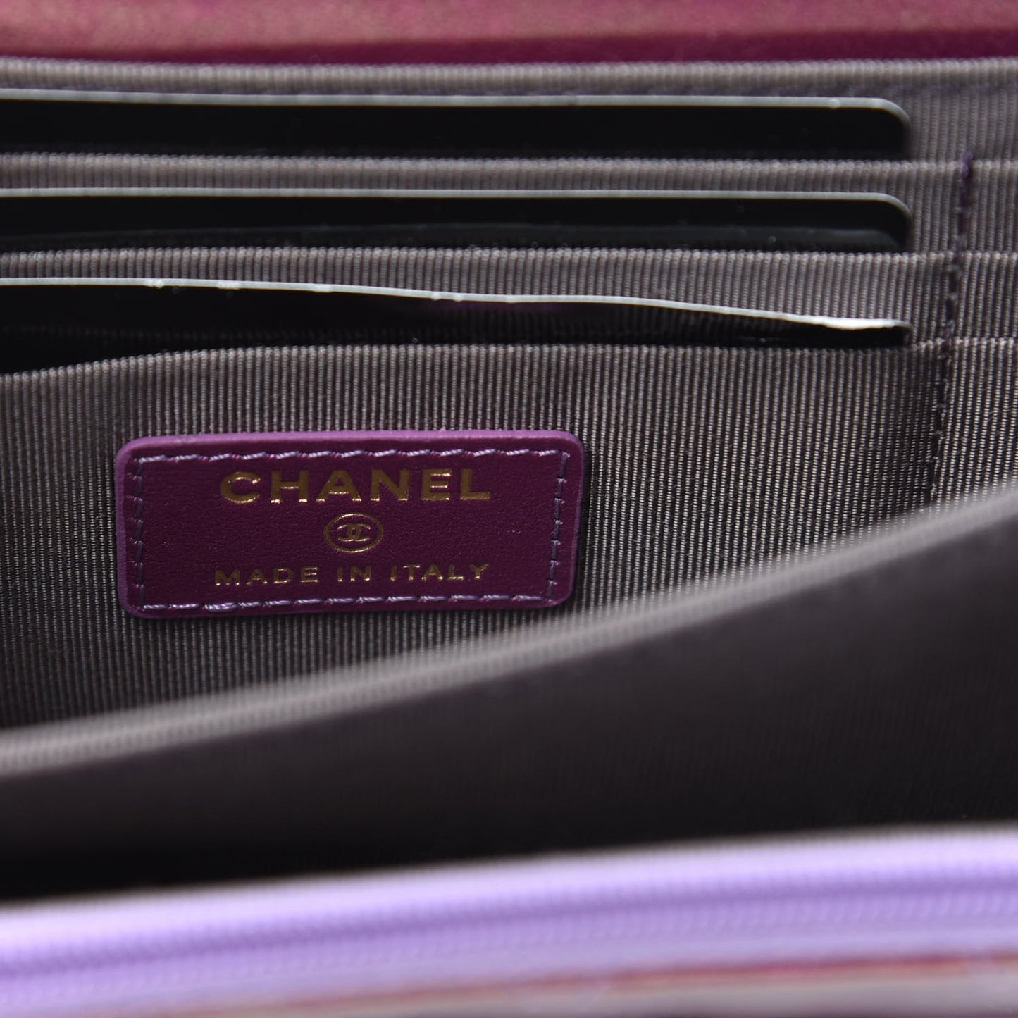 Iridescent Lambskin Quilted Mini Wallet On Chain WOC Purple