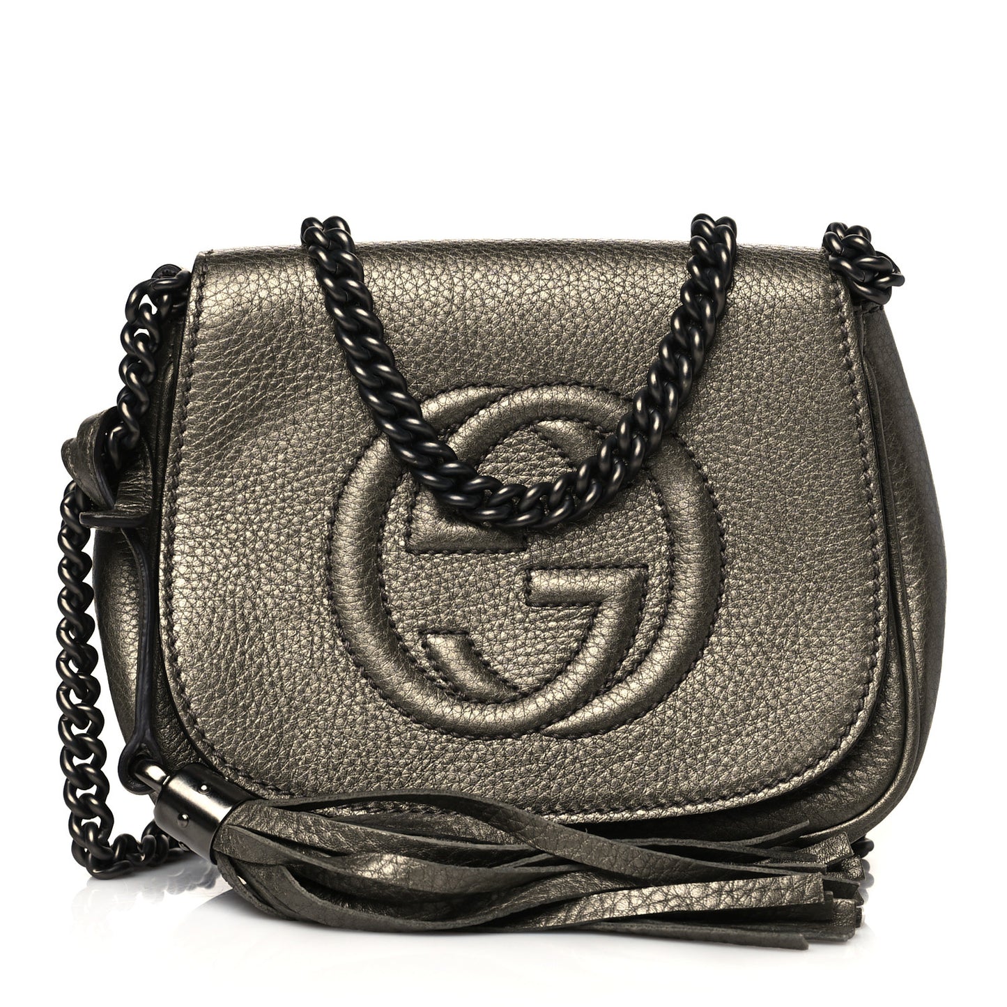 Metallic Pebbled Calfskin Small Soho Flap Crossbody Sasso