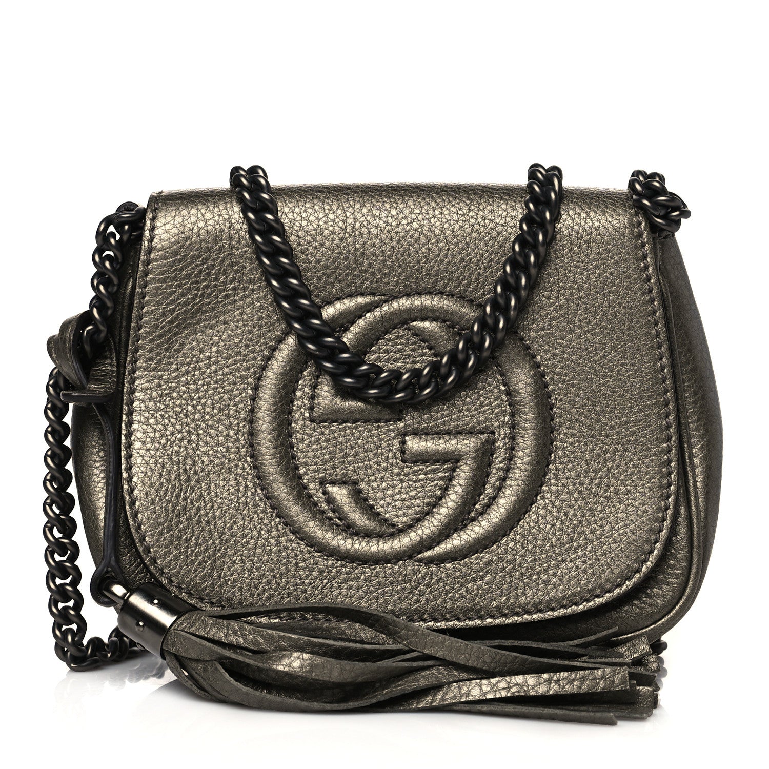 Gucci Metallic Pebbled Calfskin Small Soho Flap Crossbody Sasso 1 of 10