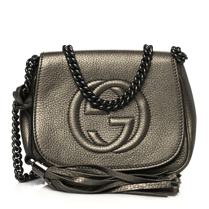 Gucci Metallic Pebbled Calfskin Small Soho Flap Crossbody Sasso 1 of 10