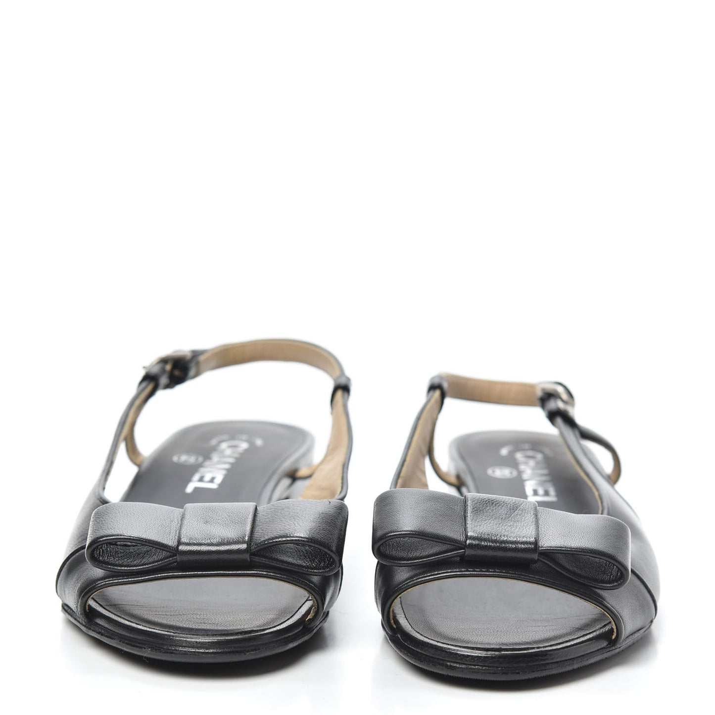 Lambskin Peep Toe Bow Slingback Flats 37 Black