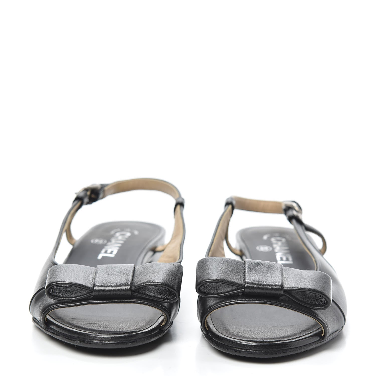 Chanel Lambskin Peep Toe Bow Slingback Flats 37 Black 2 of 6