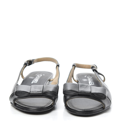 Chanel Lambskin Peep Toe Bow Slingback Flats 37 Black 2 of 6