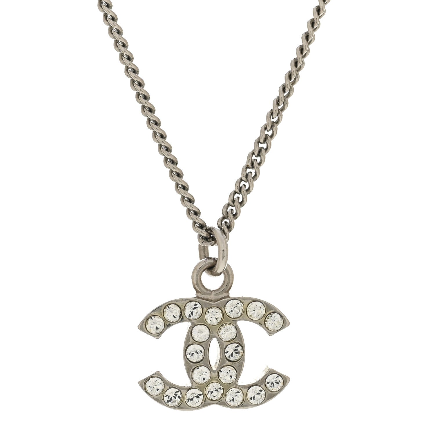 Chanel Crystal Timeless CC Necklace Silver 4 of 7