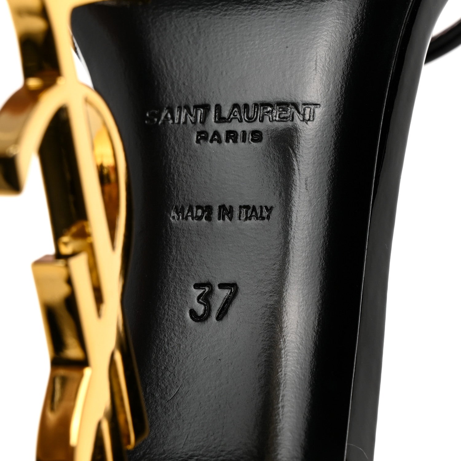 Saint Laurent Patent Calfskin Opyum 110 Sandals 37 Black Gold 6 of 11