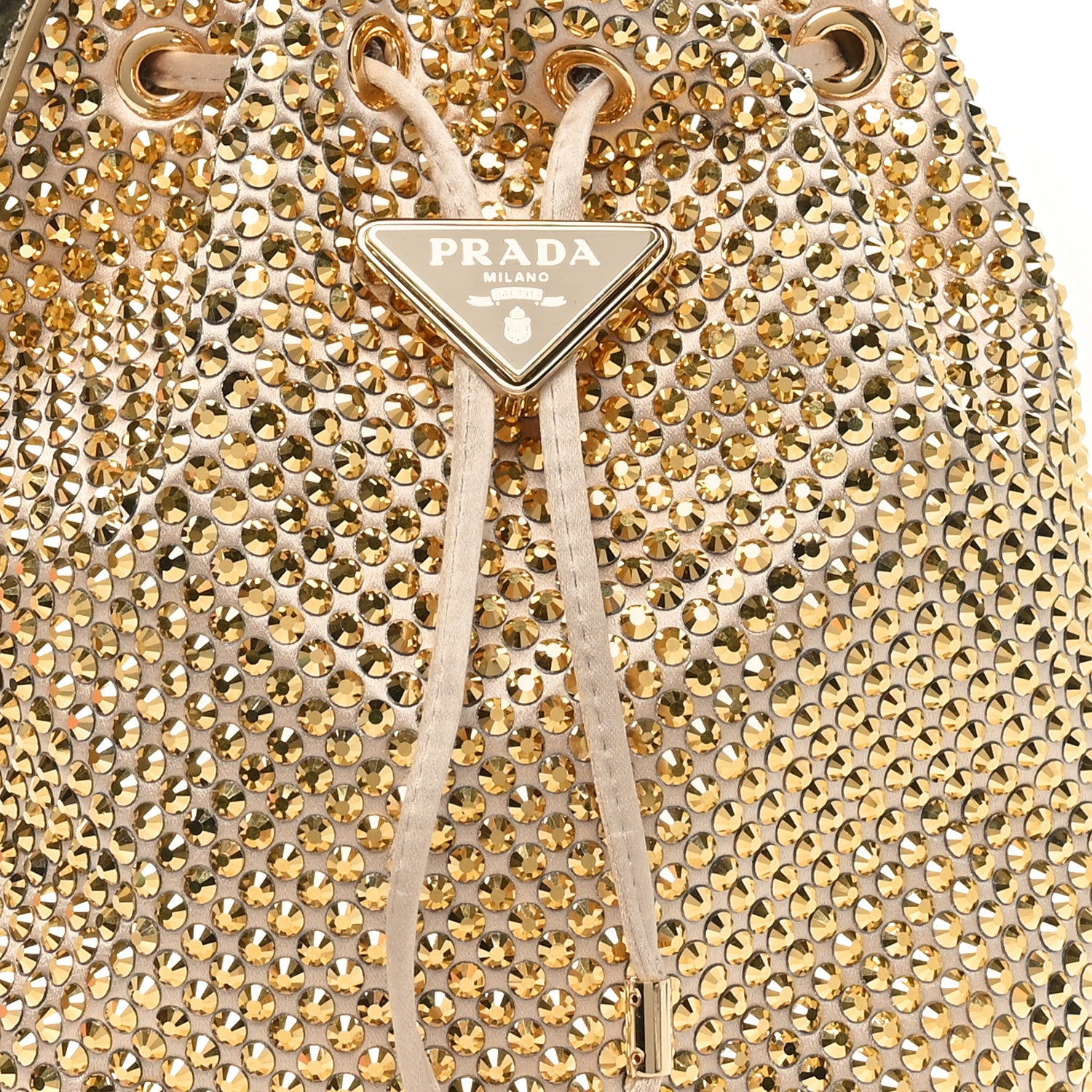 Prada Satin Crystal Metal Triangle Logo Mini Re-Edition 1978 Bucket Bag Platino 7 of 9