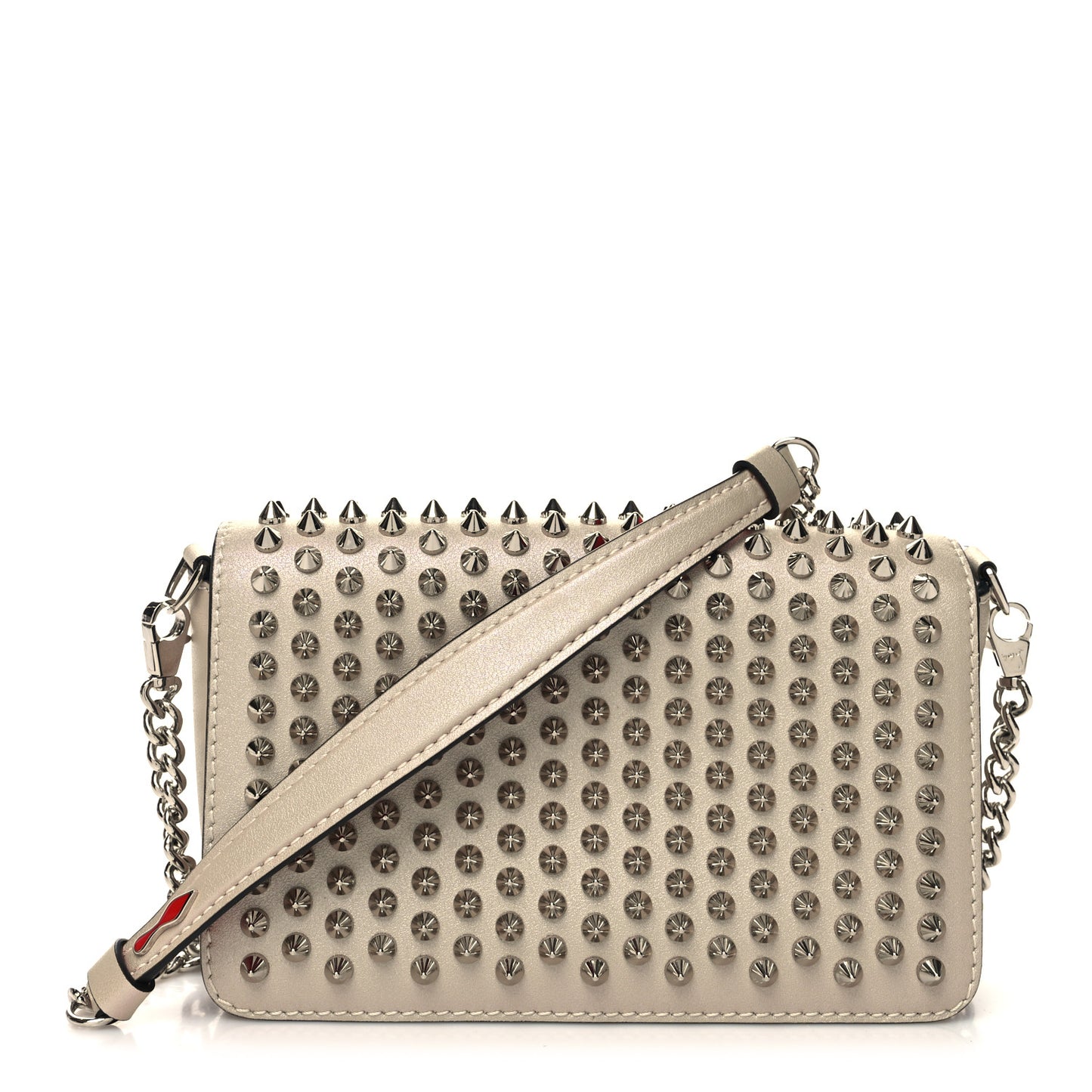 Metallic Calfskin Spikes Zoompouch Nude