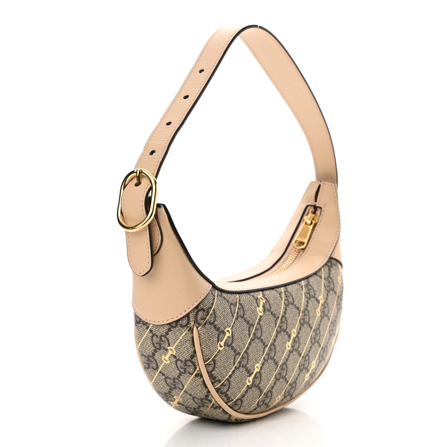Gucci GG Supreme Monogram Calfskin Horsebit Print Mini Ophidia Half Moon Hobo Beige Ebony Light Pink 2 of 9