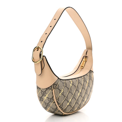Gucci GG Supreme Monogram Calfskin Horsebit Print Mini Ophidia Half Moon Hobo Beige Ebony Light Pink 2 of 9