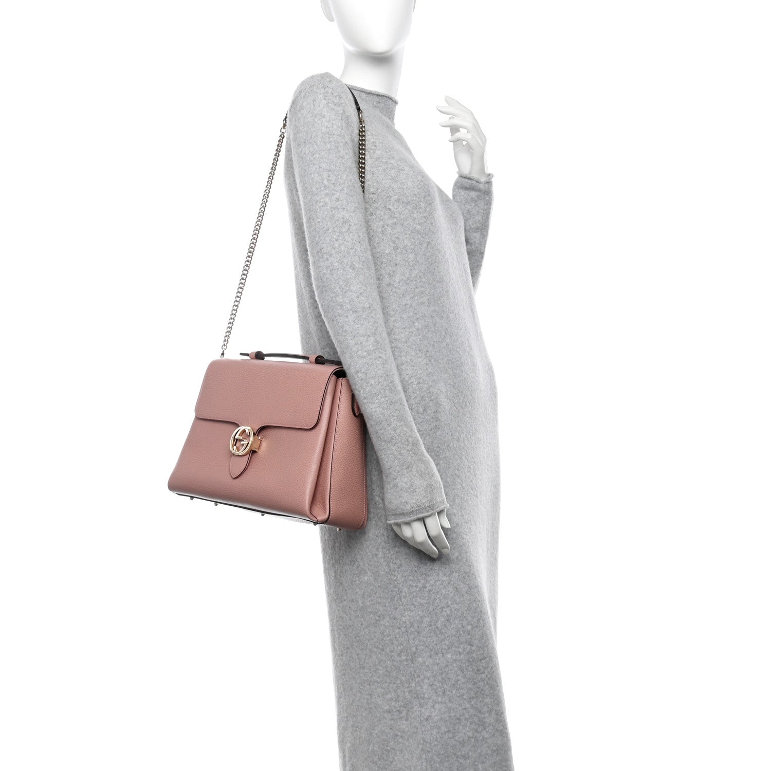 Gucci Dollar Calfskin Medium Interlocking G Top Handle Shoulder Bag Soft Pink 2 of 10