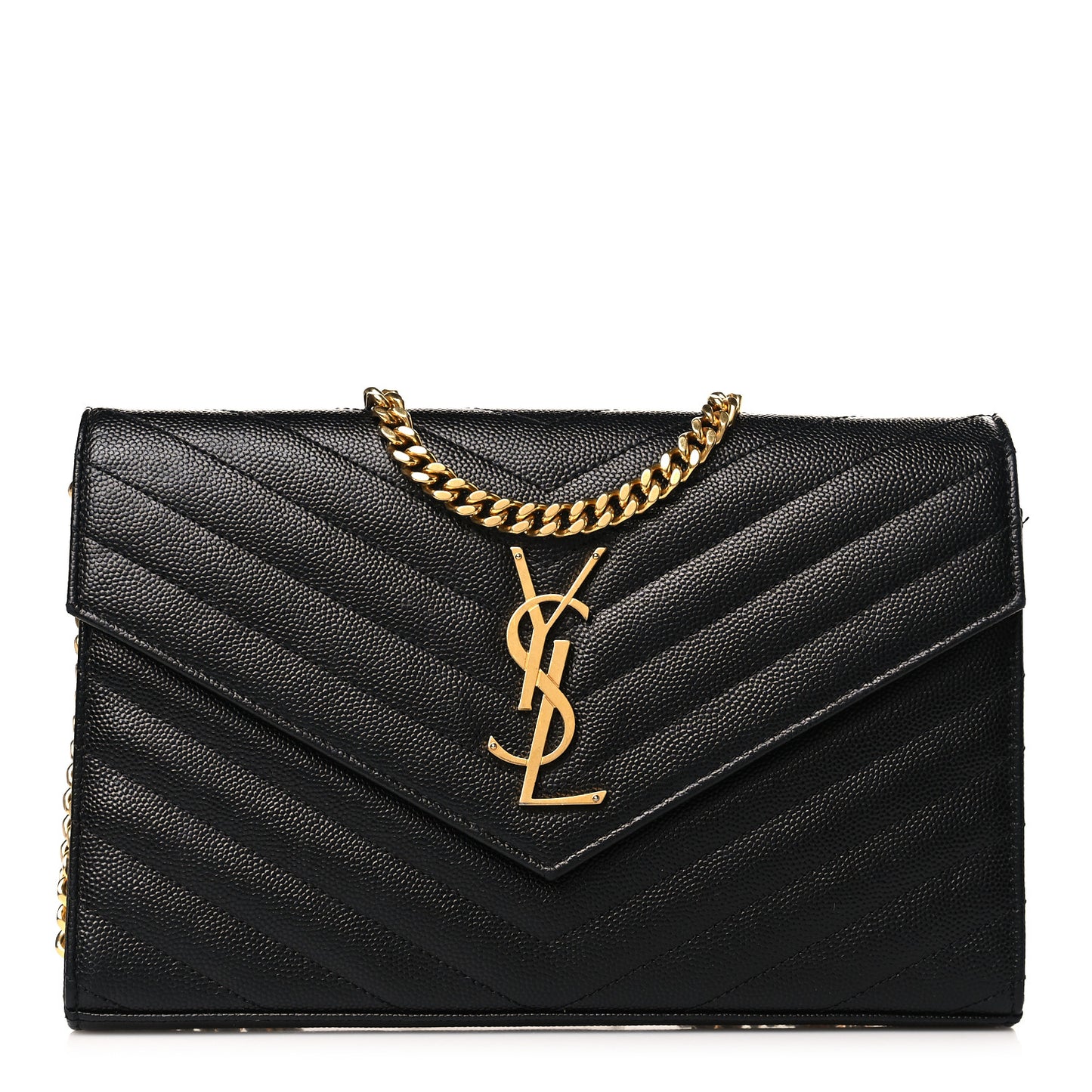 Grain De Poudre Matelasse Chevron Monogram Chain Wallet Black