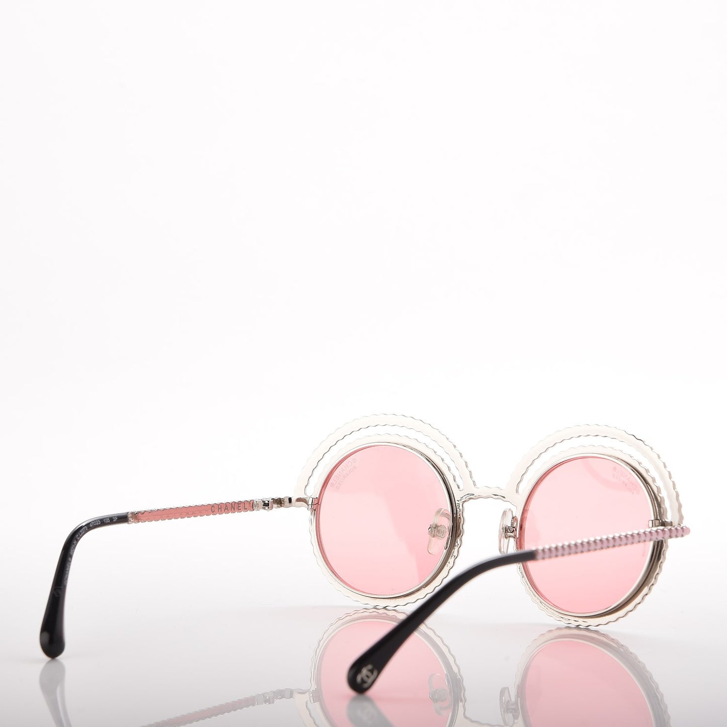 Metallic Pearl Round Polarized Sunglasses 9521-H Pink Silver