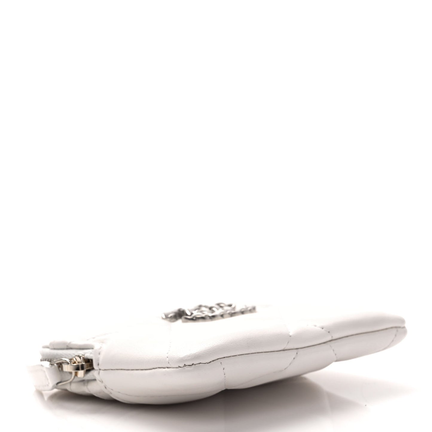 Lambskin Quilted Chanel 19 Zip Card Holder Wallet White